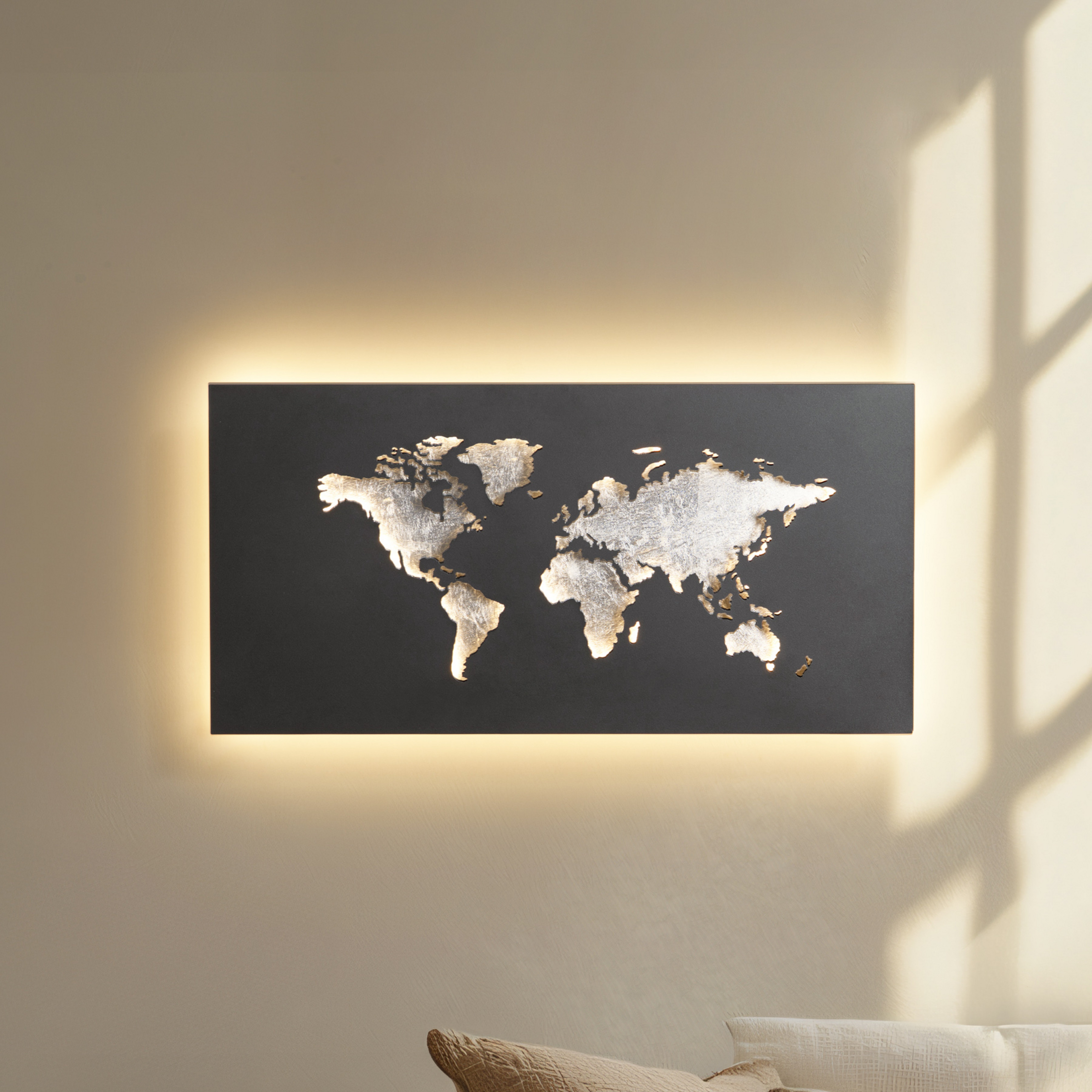 Applique murale LED Lucande World, anthracite/argent, 60 cm x 30 cm