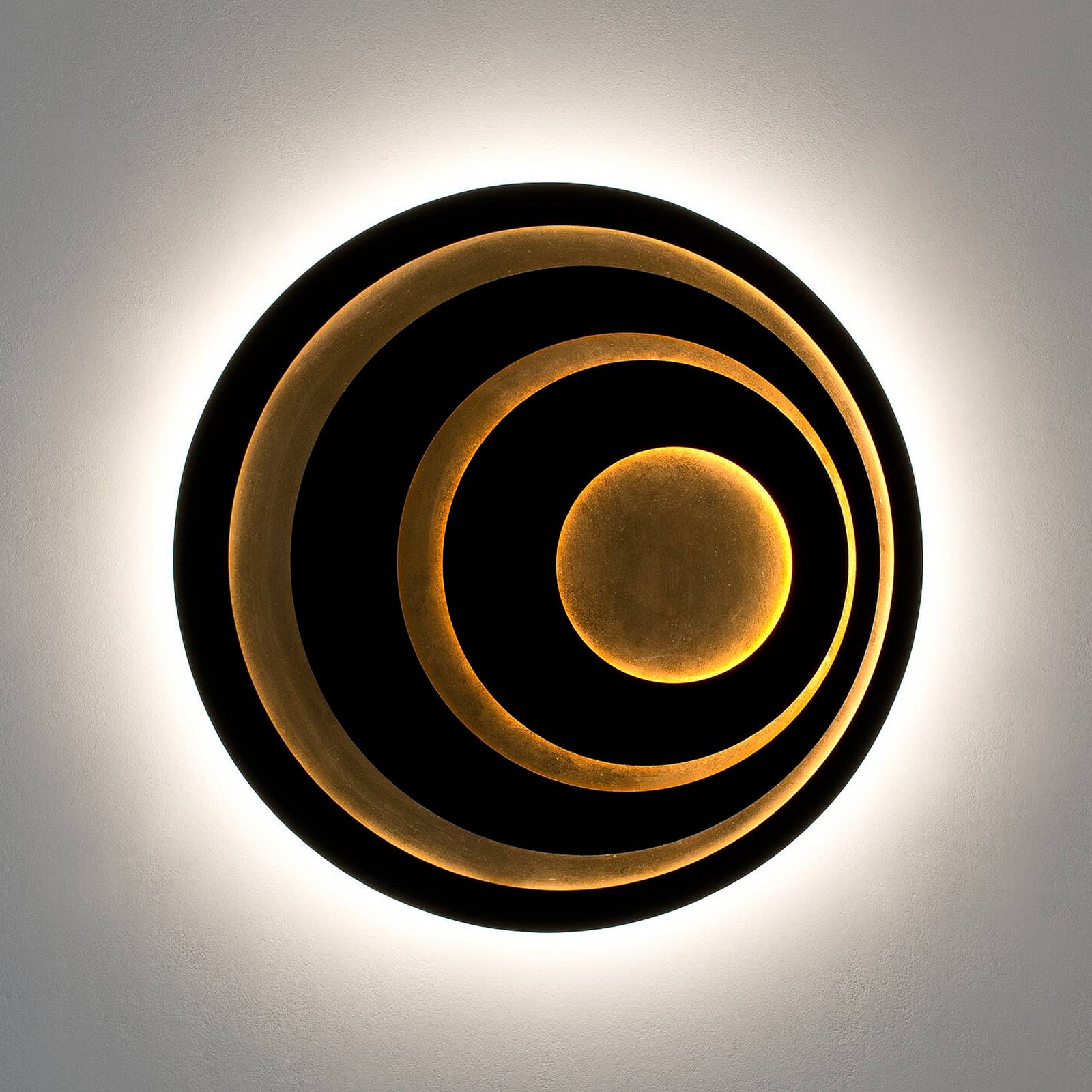LED-væglampe GRAVION, sort/guld, Ø 80 cm, metal, dæmpbar