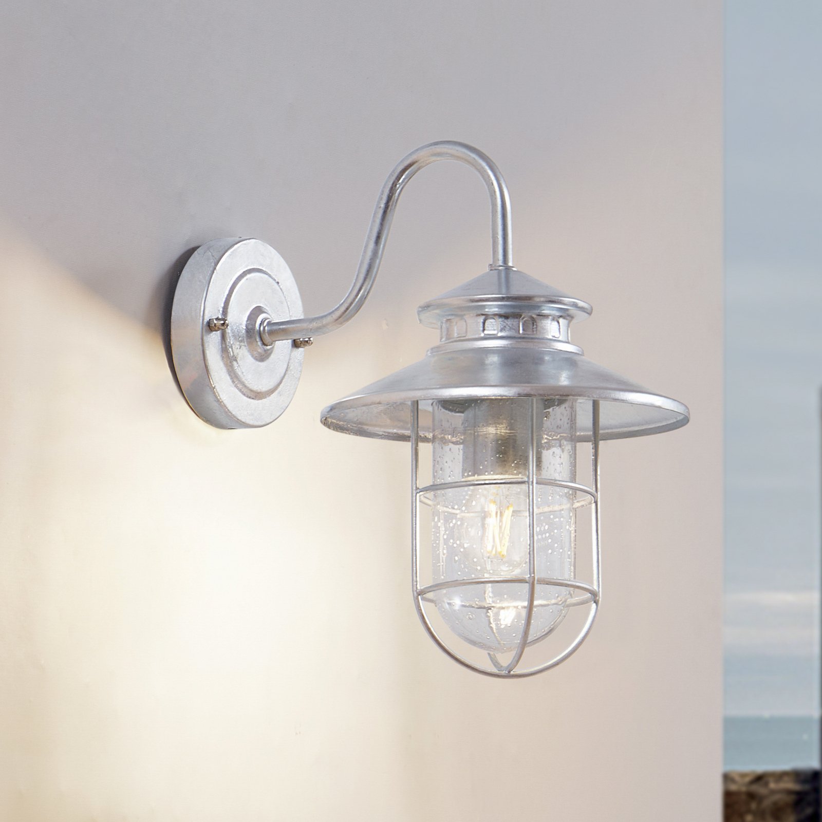 Lindby kültéri fali lámpa Celinor, ezüst, acél, Ø 15 cm