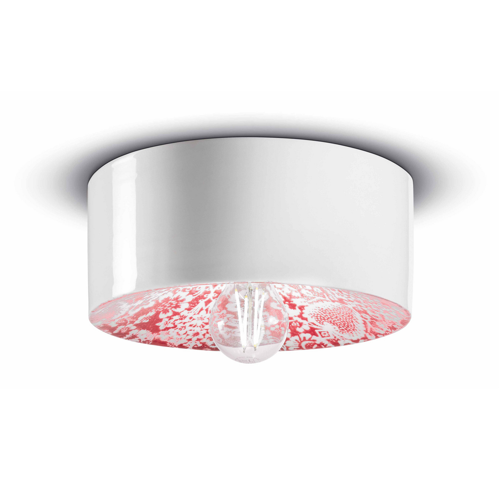 Plafonieră PI model floral Ø 25 cm roșu/alb