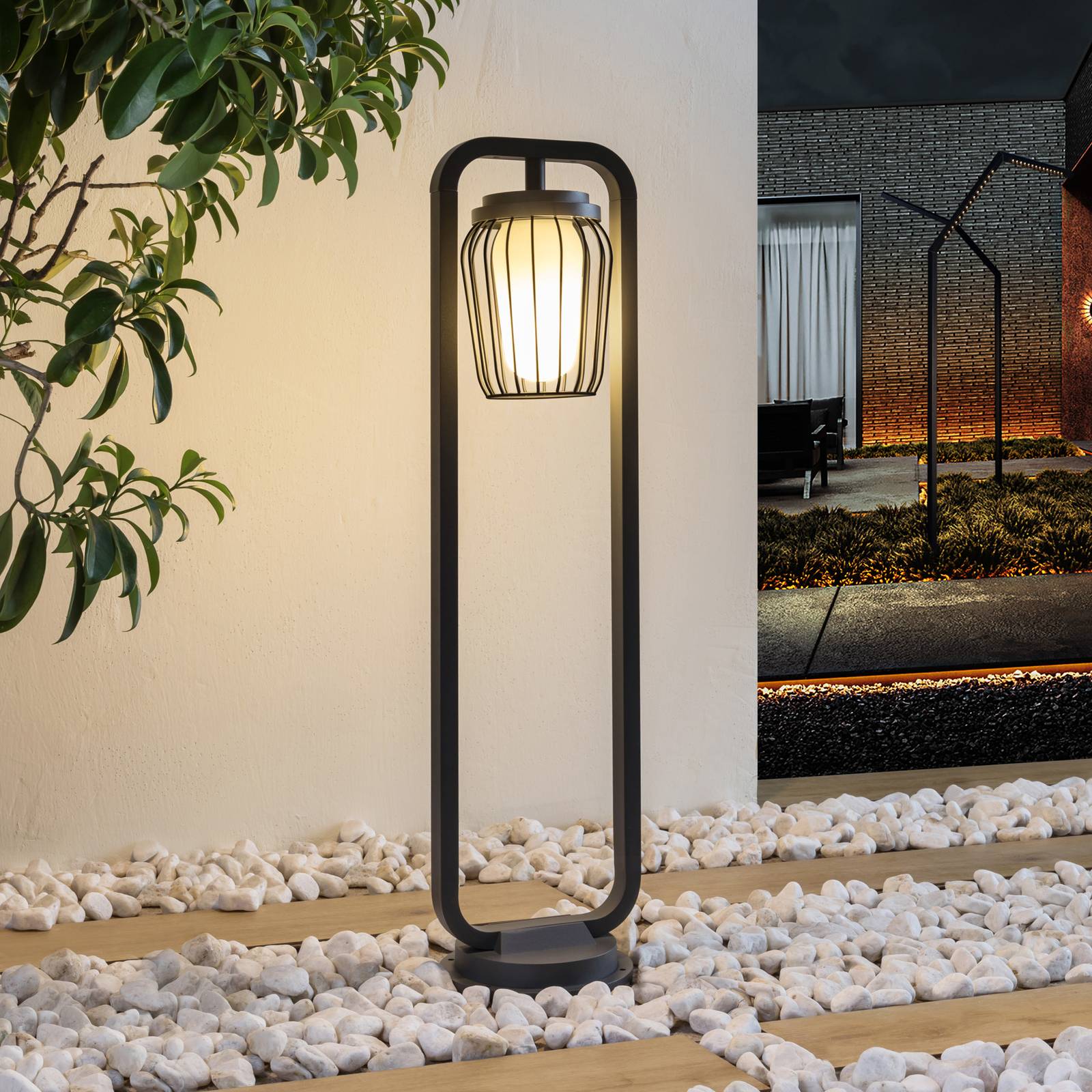 Lucande Borne lumineuse Chandan 90 cm noir aluminium