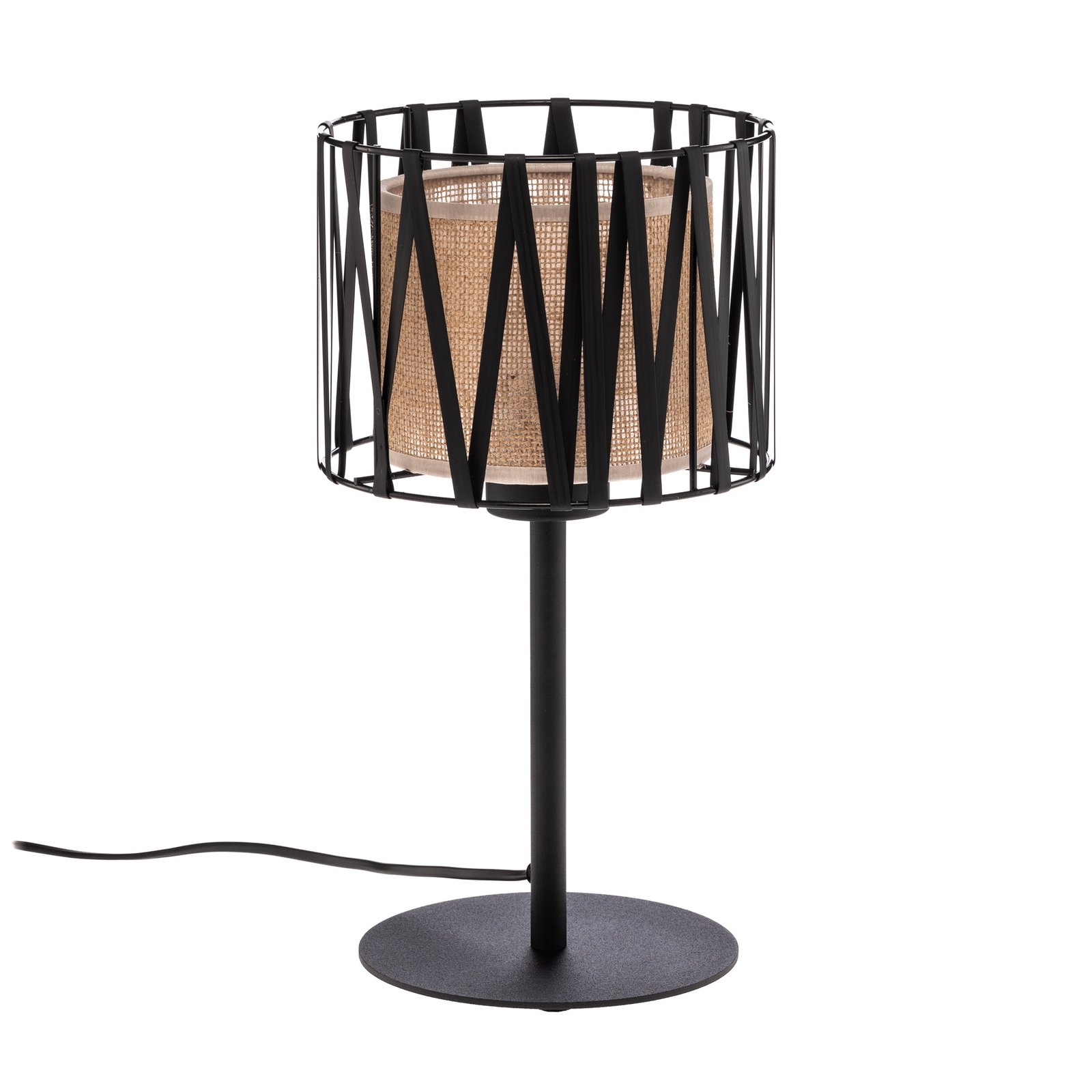 Stolná lampa Harmony, čierna, prírodná juta, výška 37 cm