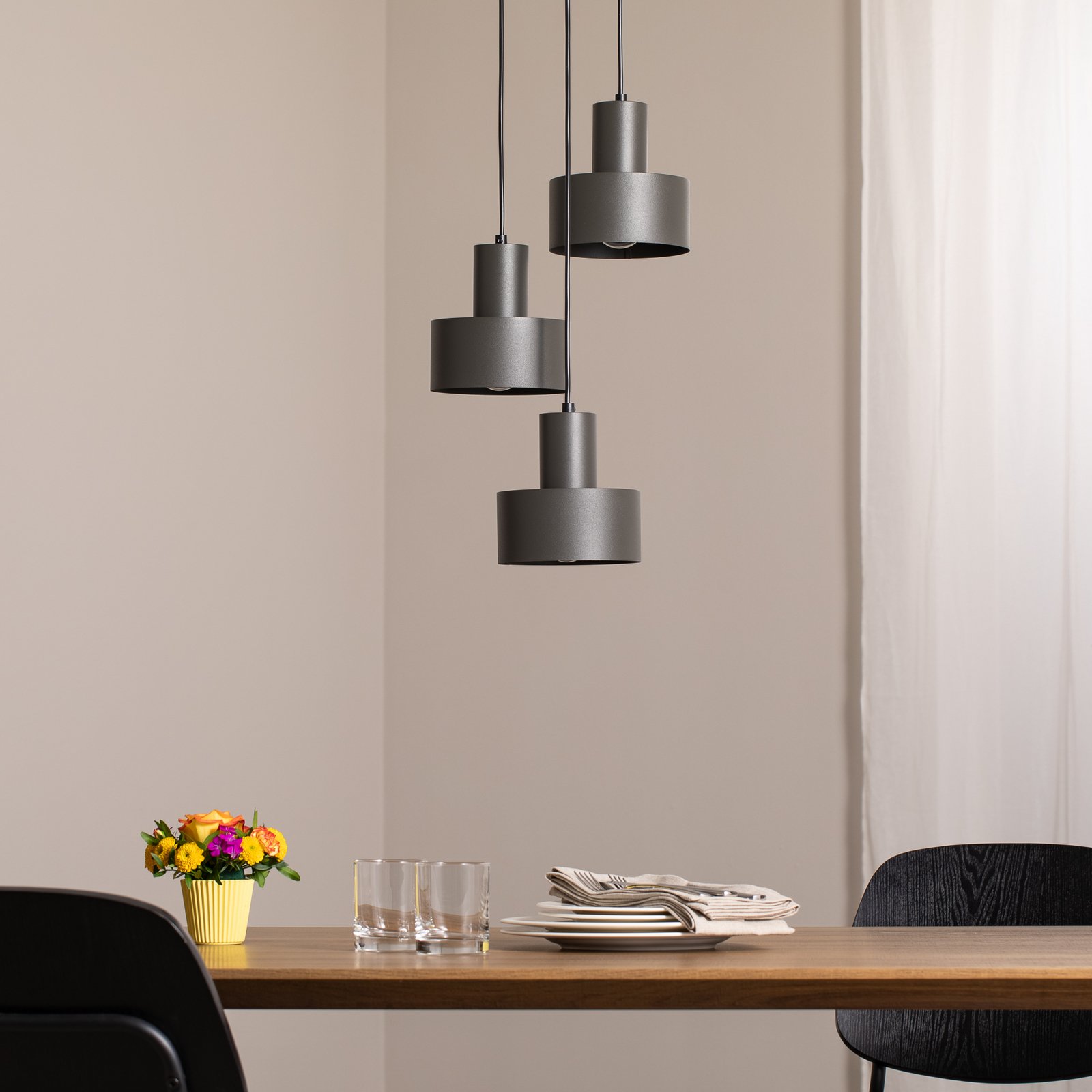 Rif 3 pendant light, olive green, round, 3-bulb, Ø 33 cm