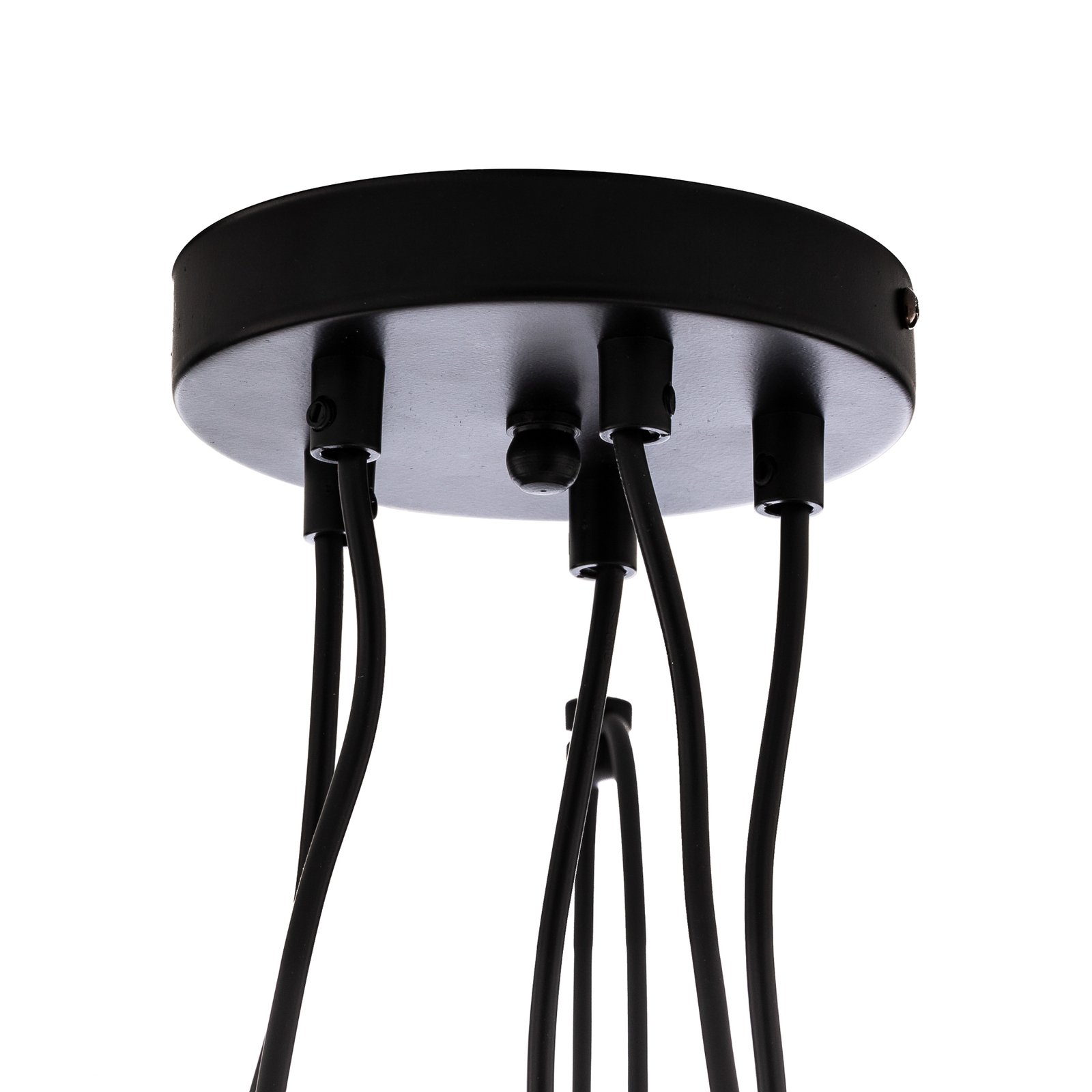 Glassy pendant light, 5-bulb, black, graphite/amber/clear, E14