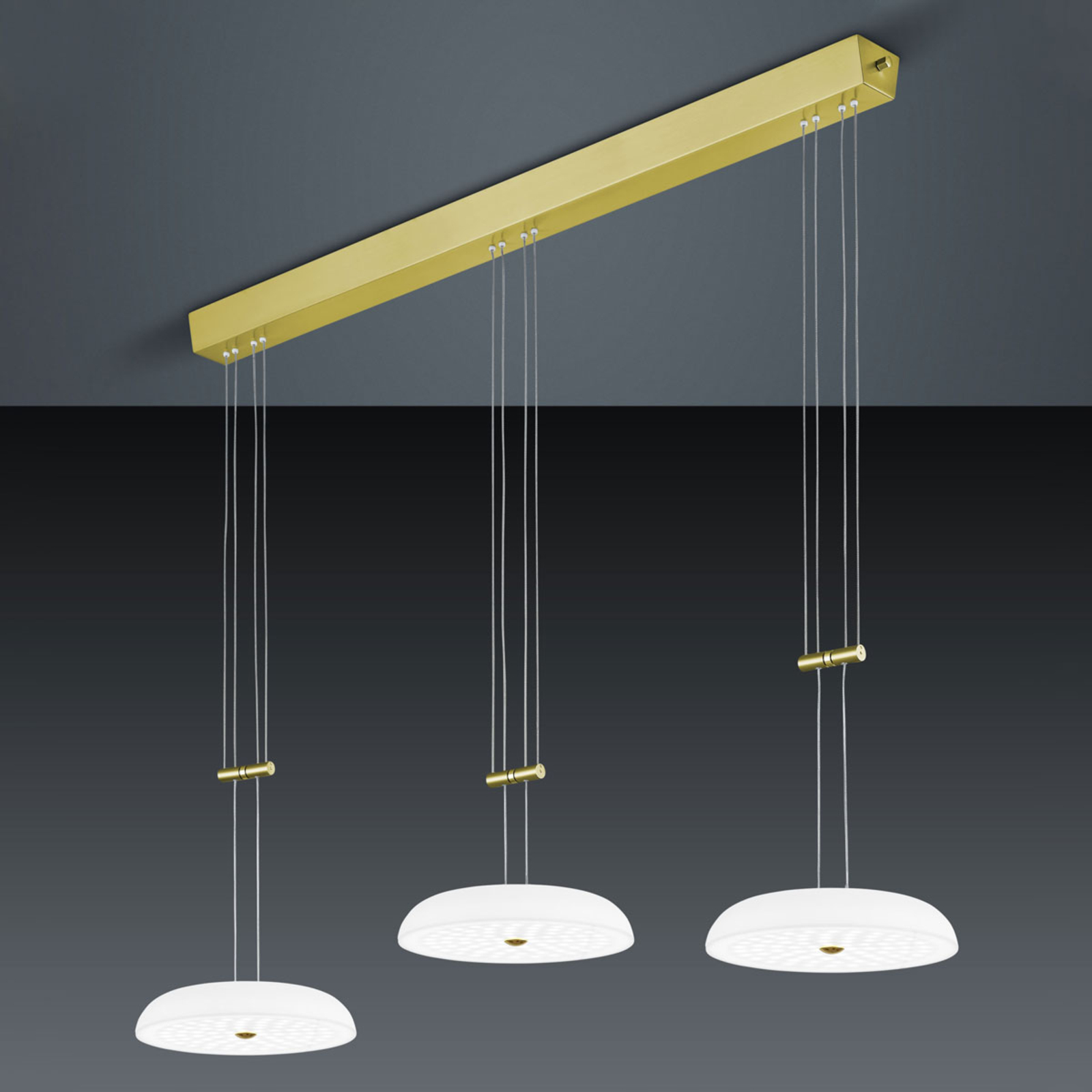 BANKAMP Vanity pendant light 3-bulb in brass, for Living / Dining Room, glass, metal, 92 W, energy efficiency: A+, W: 110 cm