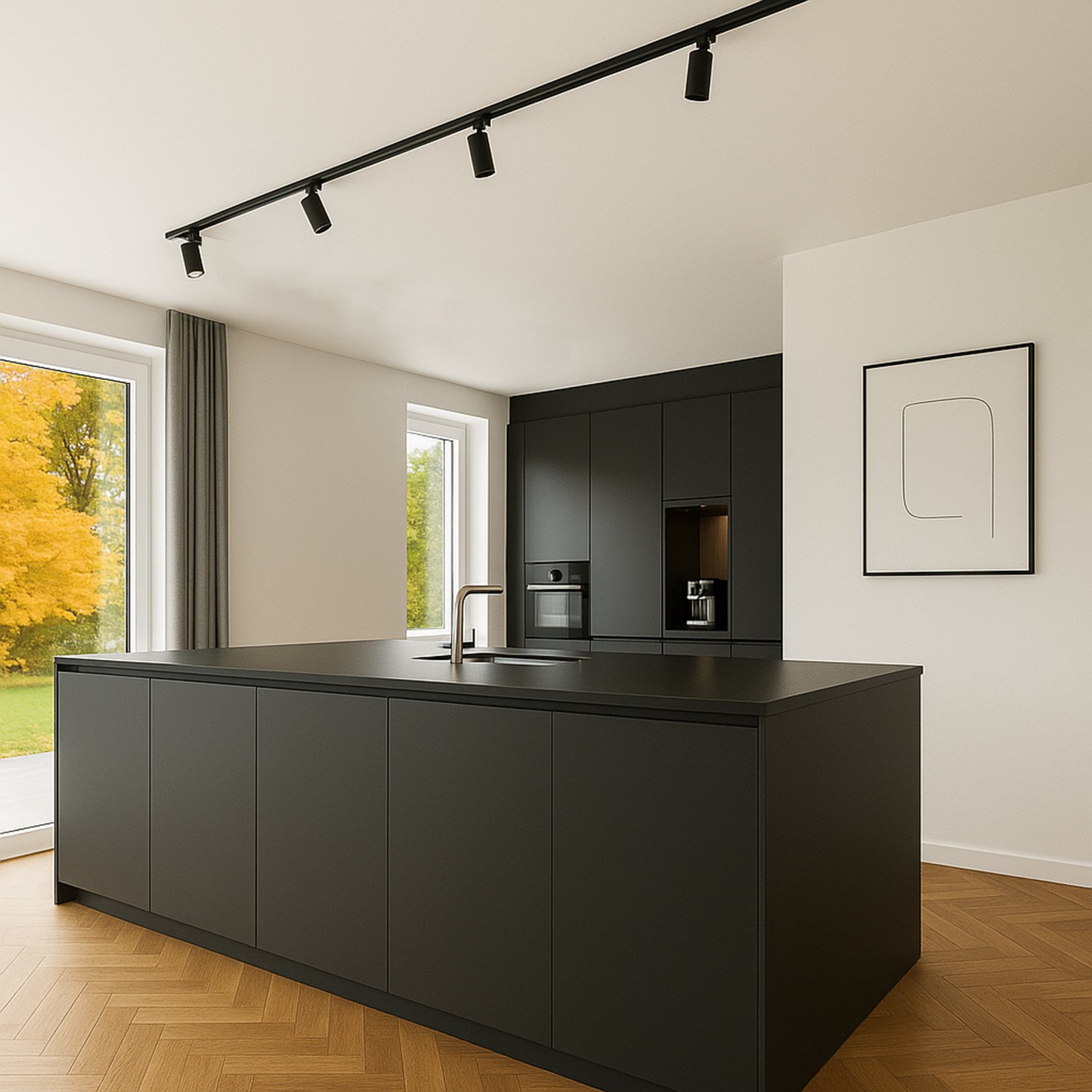 Calex Schienenset, 4 GU10-Spots, schwarz, Länge 2 m, Metall