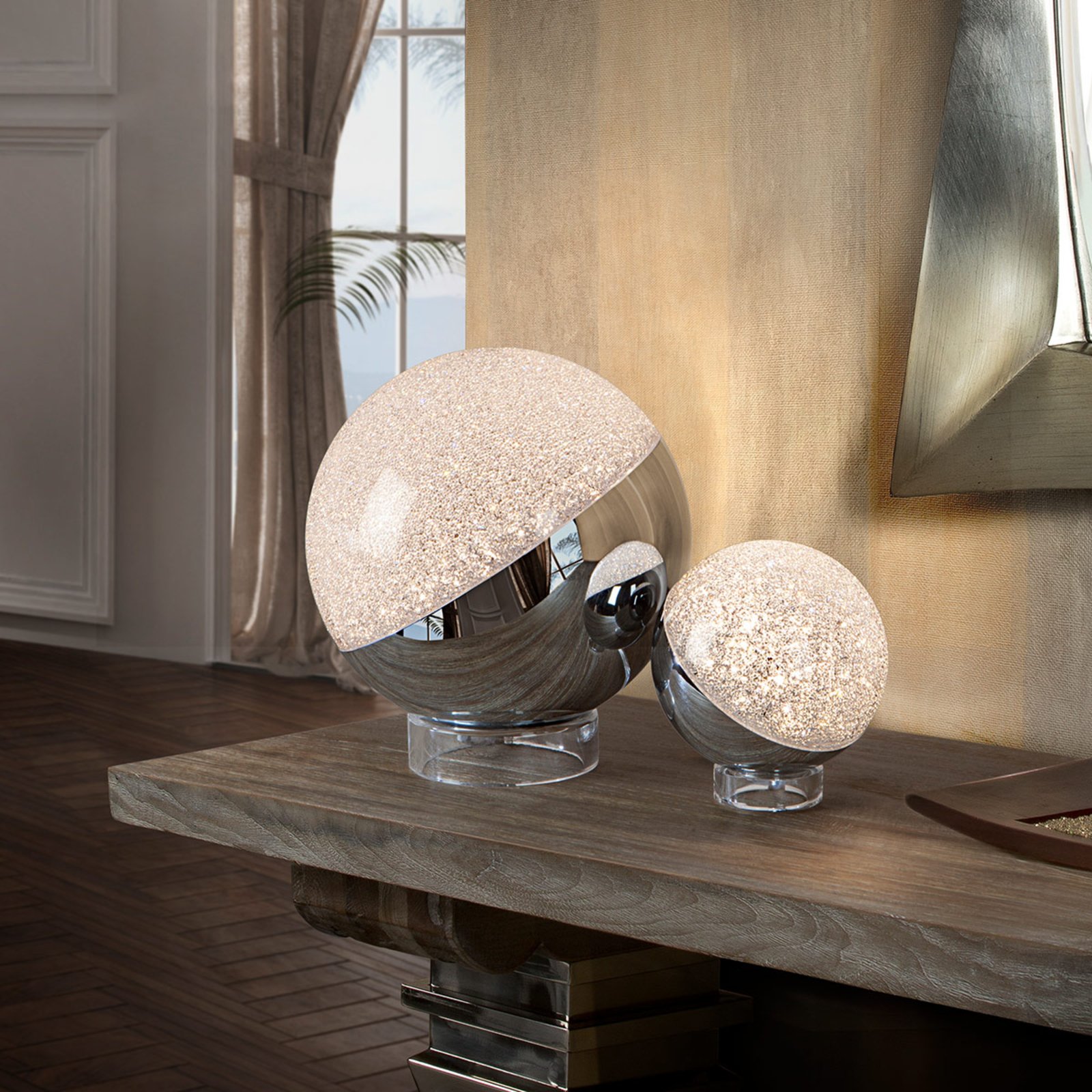 LED-bordlampe Sphere, krom, Ø 20 cm