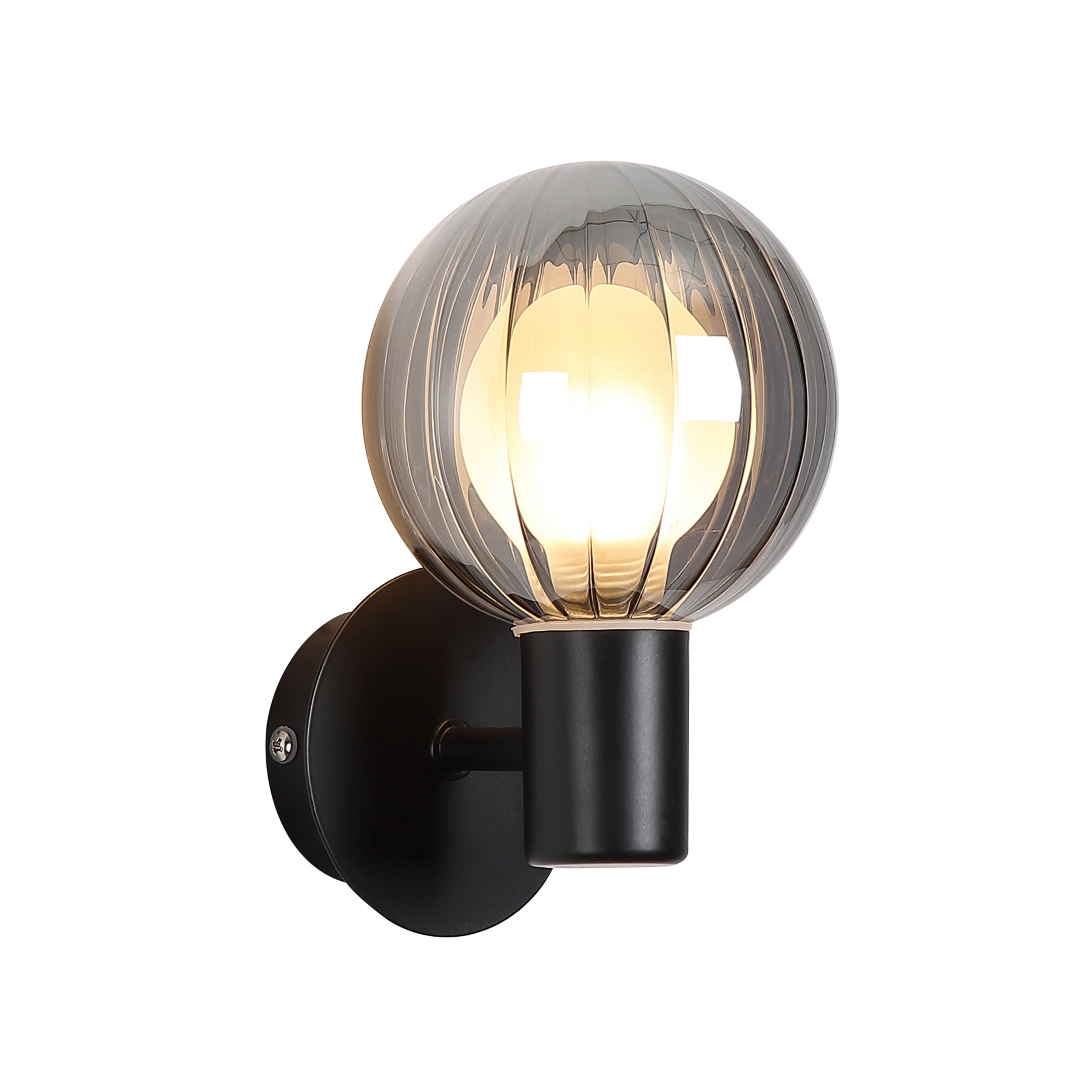 Bad-Wandlampe Lumisphere, schwarz/rauchgrau, Höhe 12 cm Glas