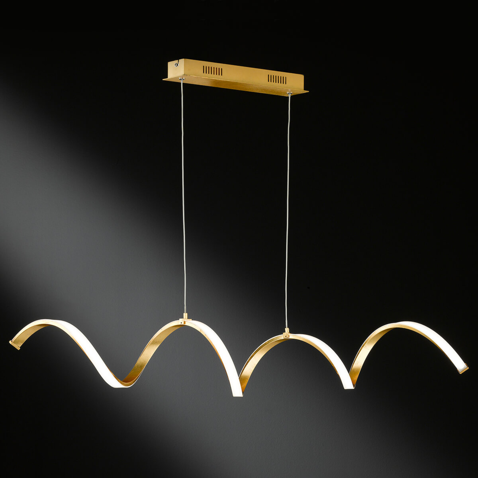 Wofi Russell LED pendant light, elegant gold colour, for Living / Dining Room, metal, acrylic, 32 W, energy efficiency: A+, L: 102 cm, W: 19 cm