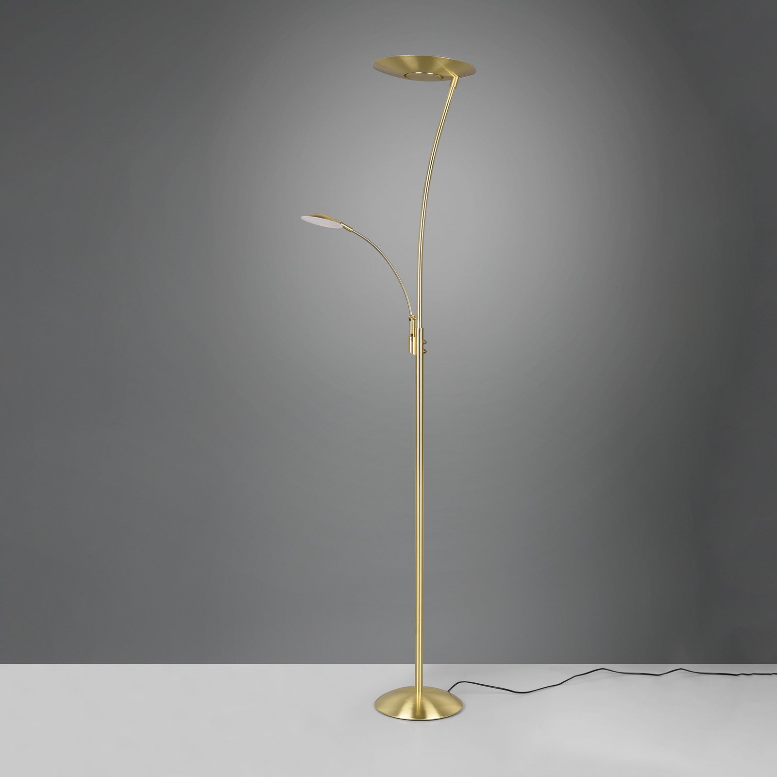 Granby LED floor lamp, LED reading light, brass