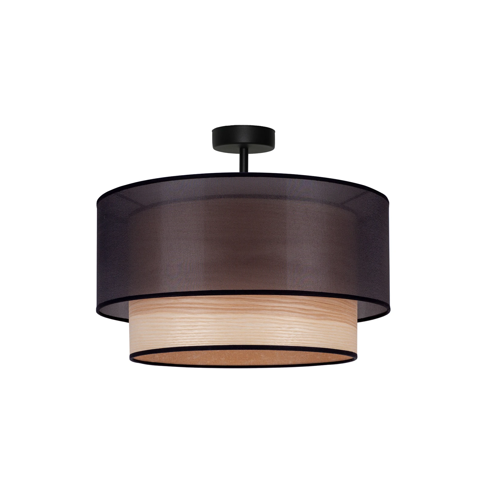 Plafonnier Cedrik, organza noir, placage de frêne, 45 cm