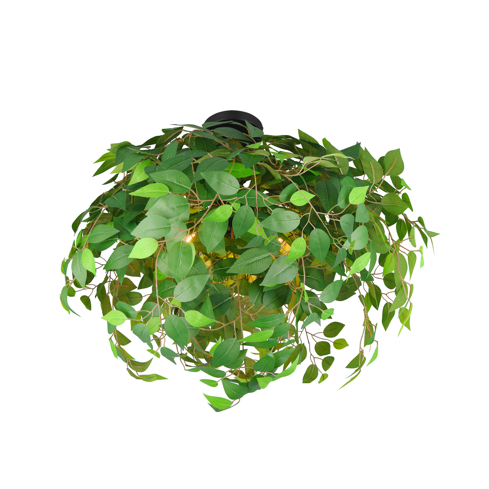 Plafón Leavy, negro/verde, Ø 70 cm, E14, 3 luces