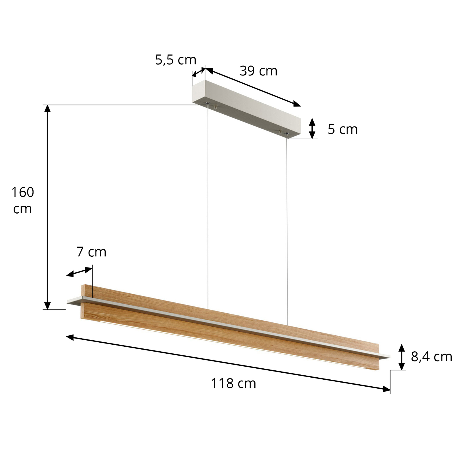 Rothfels Lexa LED-pendellampe, eik/nikkel 118 cm