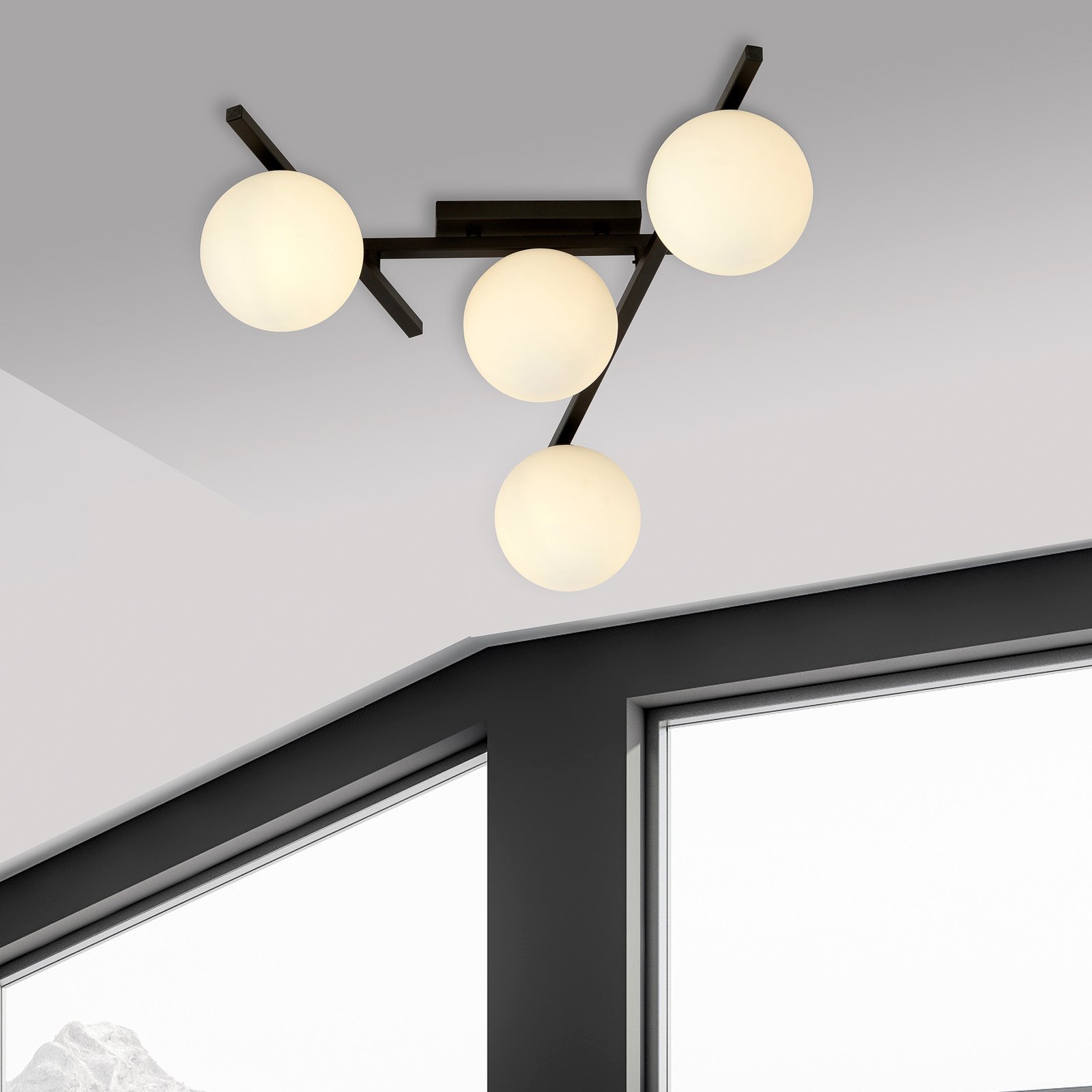 Smart-kattovalaisin musta/opaali 4-lamppuinen