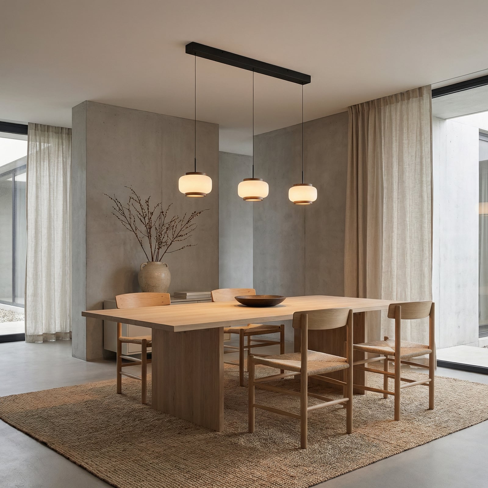 Suspension LED Quitani Shiro, à 3 lampes, bois/verre