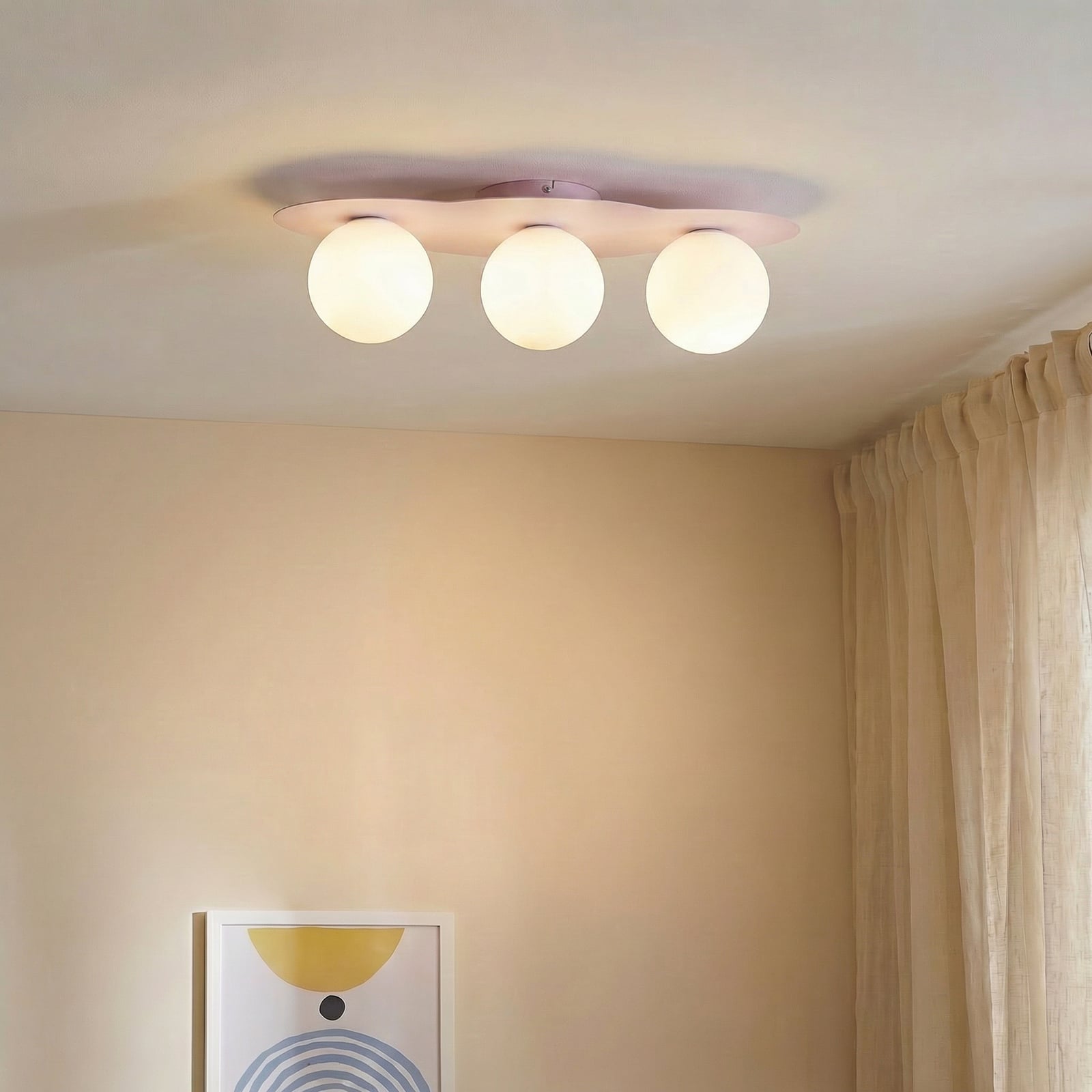 Taklampe Cloud, rosa, 3 lyskilder, glass, lengde 51 cm, G9