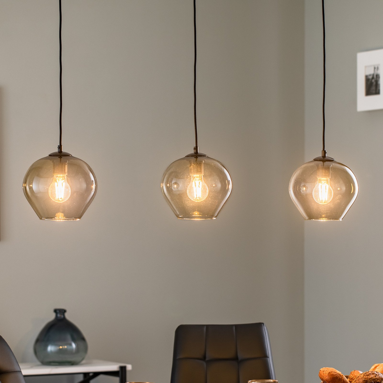 Argon Lampă suspendată Svala Abajur rotund din sticlă cu 3 becuri liniare - Camera de zi / sufragerie - Modern - transparent-cenușiu fumuriu negru