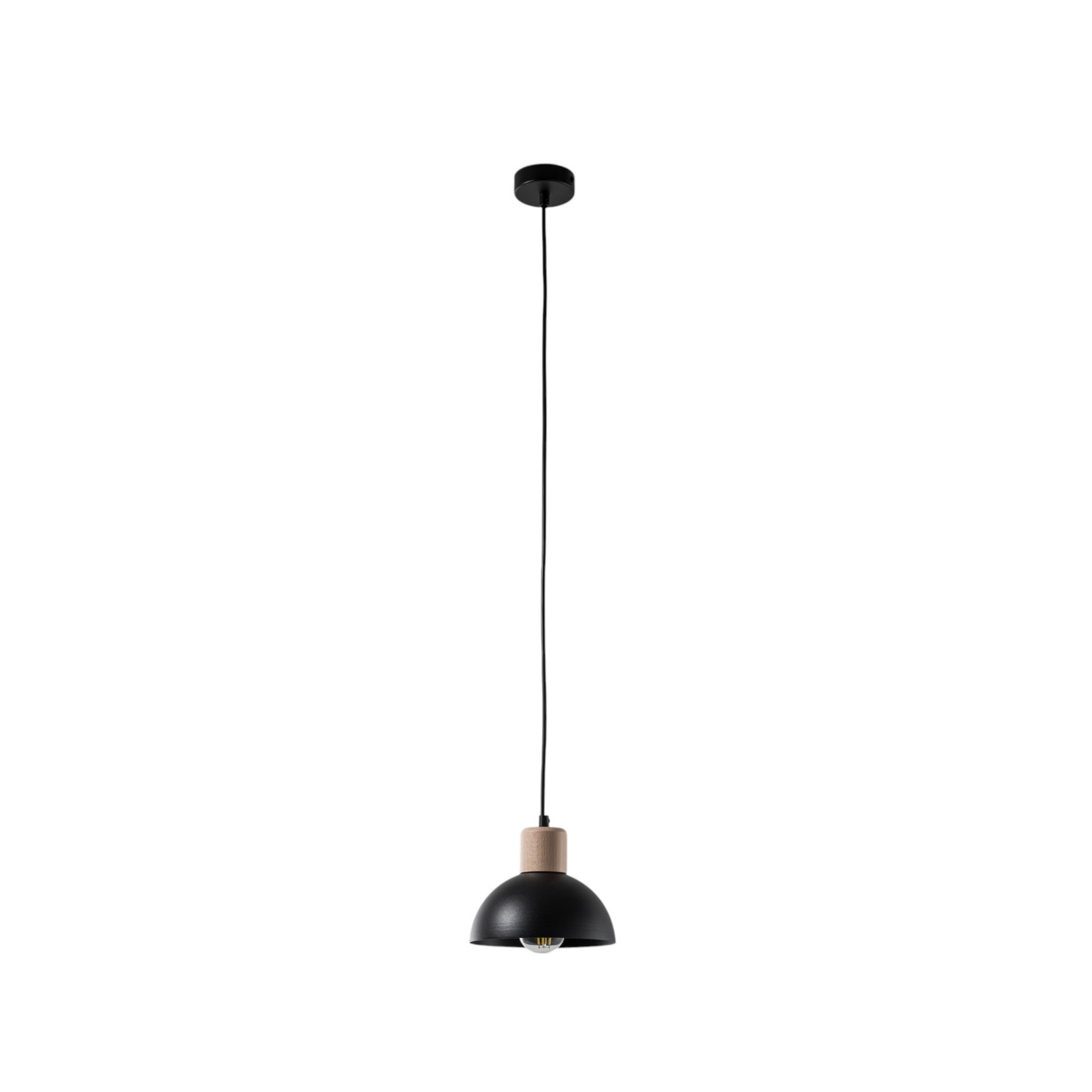 Lampa wisząca Seco, Ø 18 cm, czarna, metal/drewno