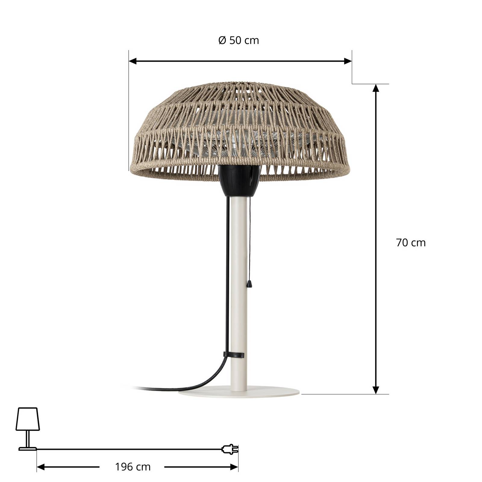 Promiennik stołowy Lucande Calenza, beżowy, 70 cm, 1 500 W