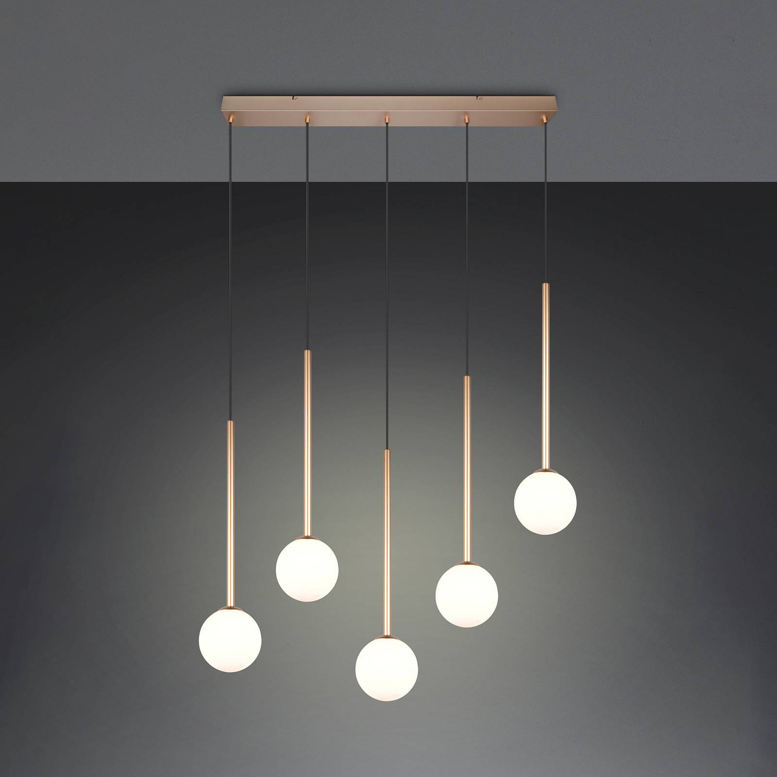 Trio Lighting Hanglamp Firano, goudkleurig, lengte 107 cm, metaal, 5-lamps.