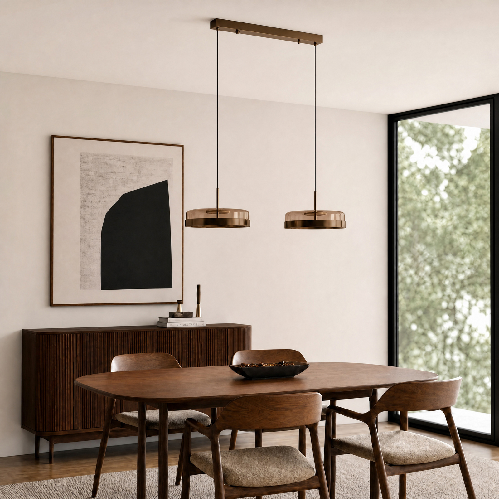Lampă suspendată LED Lucande La Latta, cu 2 becuri, 80 cm, maro, sticlă Lampă suspendată LED Lucande La Latta, cu 2 becuri, 80 cm, maro, sticlă