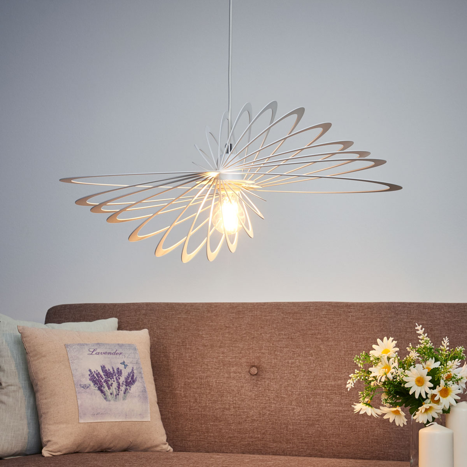 Planet pendant light, circular rings, white
