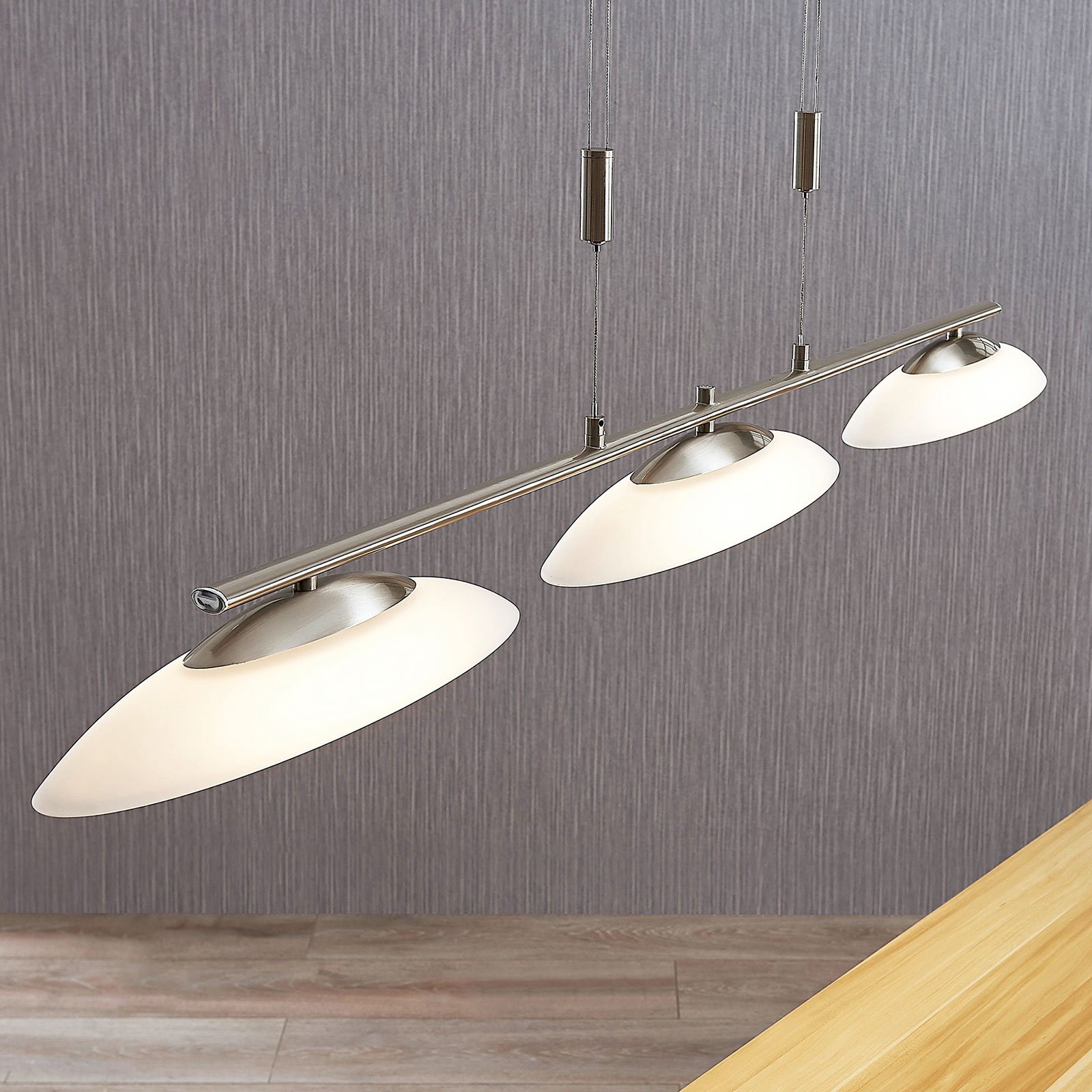 Lindby Judie - LED-pendellampe med dimmer og 3 lys - Hvit / opal