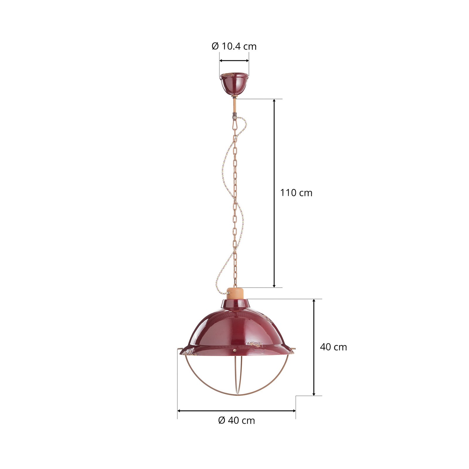 Lampă suspendată C1680 din ceramică, bordo