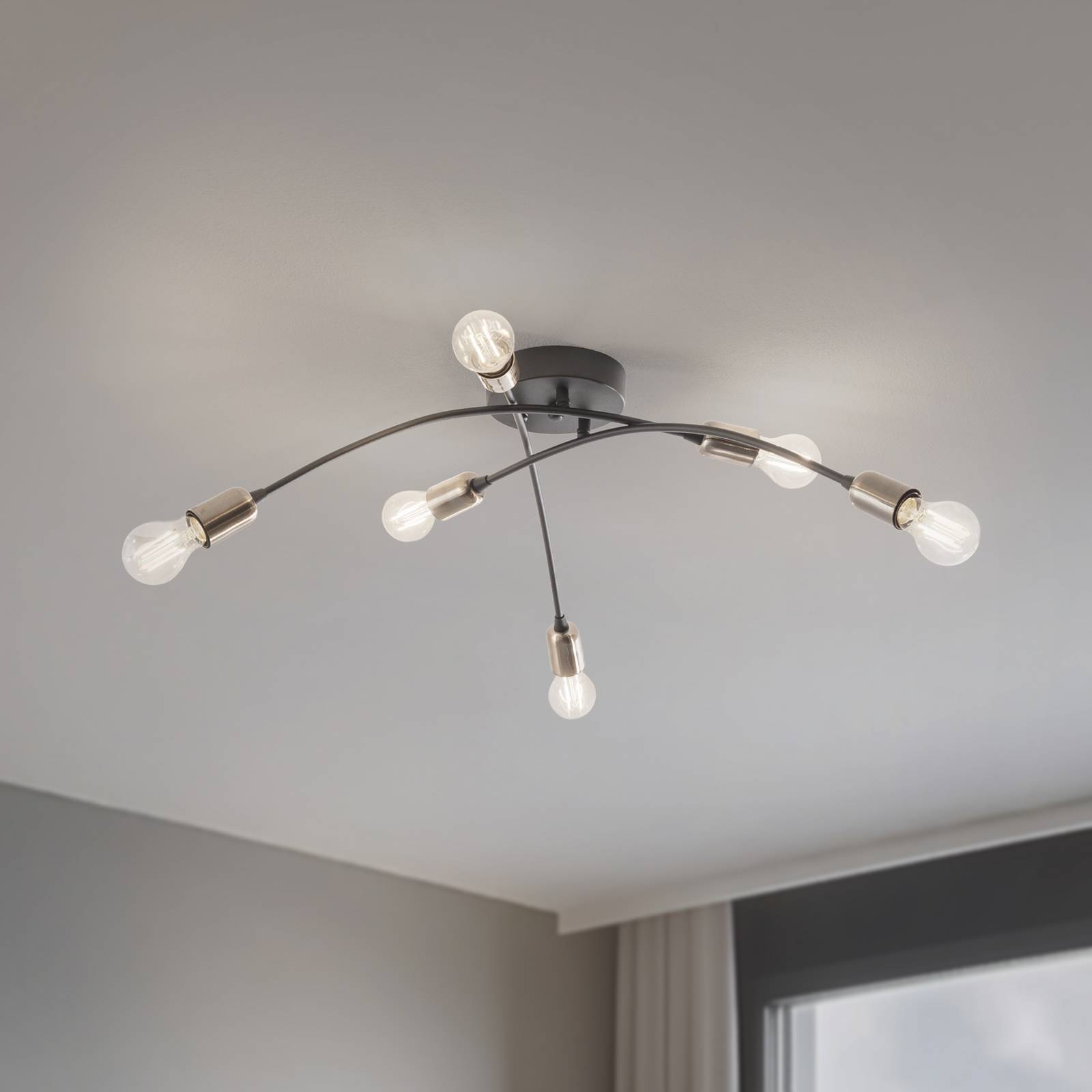 Deckenlampe Banana, schwarz, Metall, 67 cm, 6-flammig, E27 günstig online kaufen