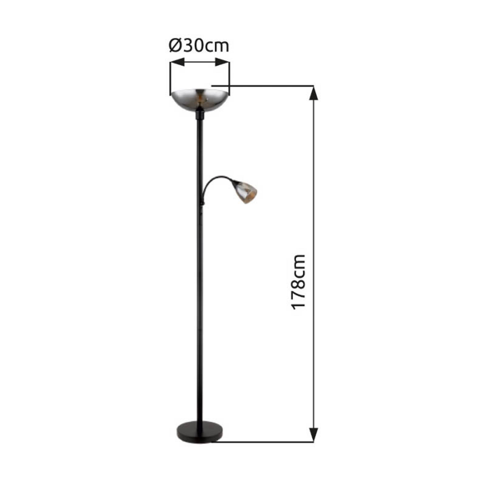 Golvlampa Blade, höjd 178 cm, svart/rökfärgad, 2 lampor.