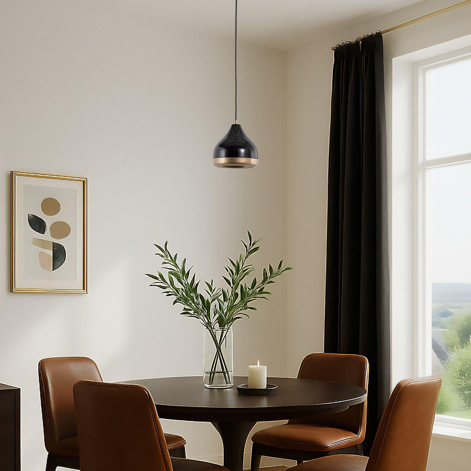 Lampada a sospensione Yildo, a 1 luce, nero/oro, metallo, Ø 17 cm