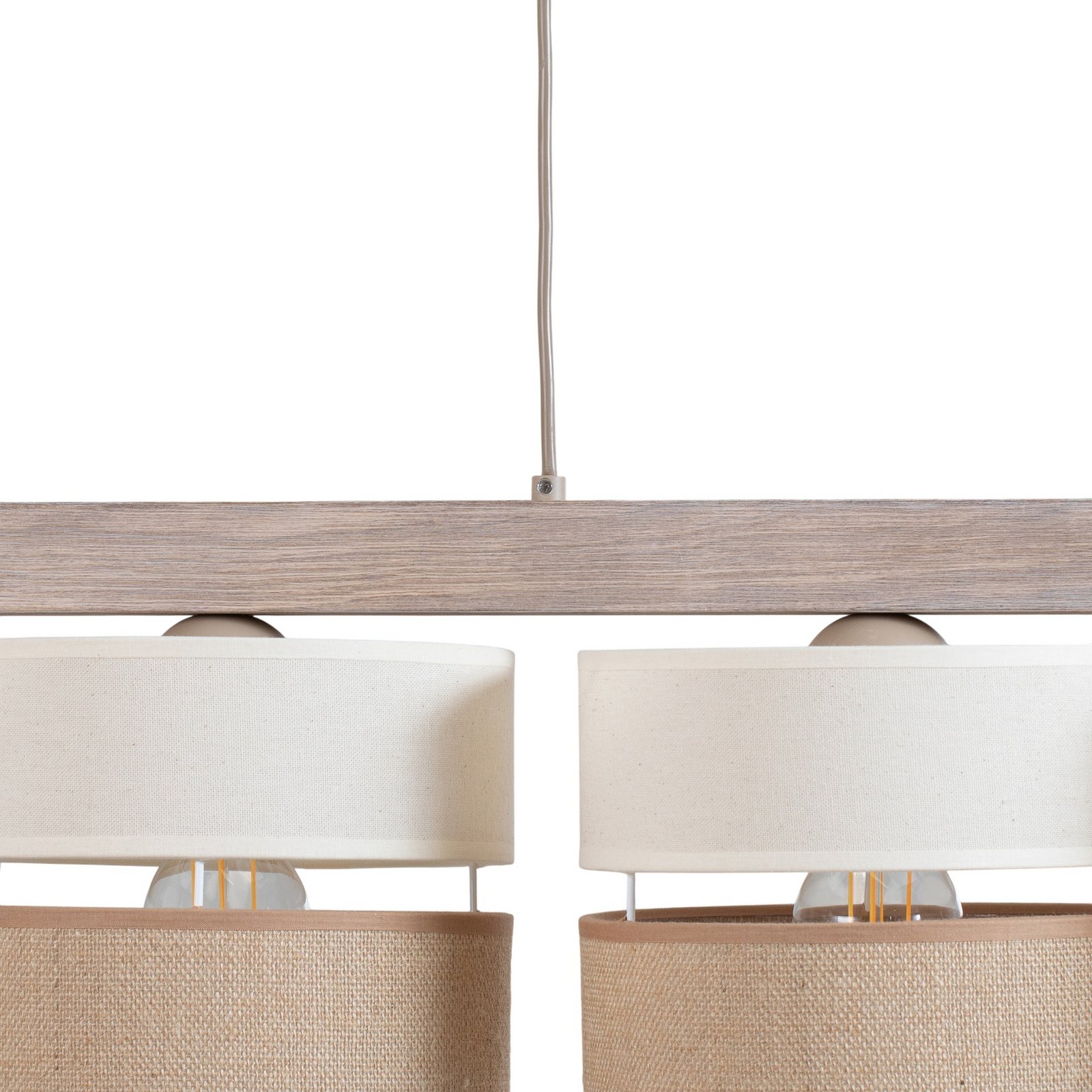 Żyrandol Treeon, 3-punktowa, drewno, juta, kolor naturalny/ecru