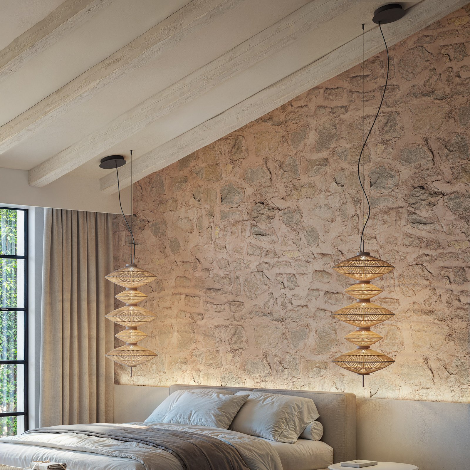 Bover LED pendant light Yuyun S/5C, dimmable 0-10V, beige