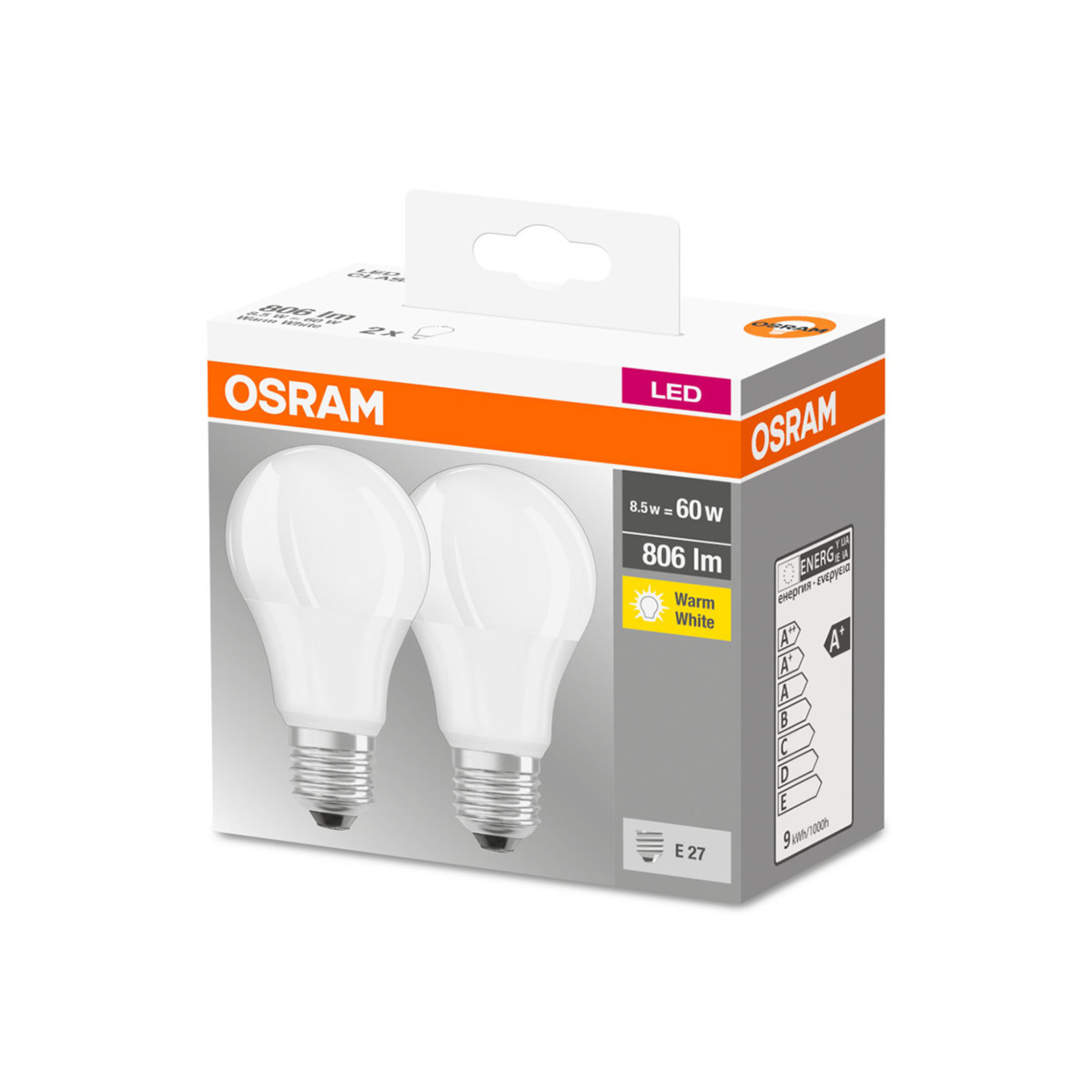 dok Aantrekkelijk zijn aantrekkelijk Raadplegen OSRAM LED lamp Classic E27 8,5W 2.700K 806lm per 2 | Lampen24.be