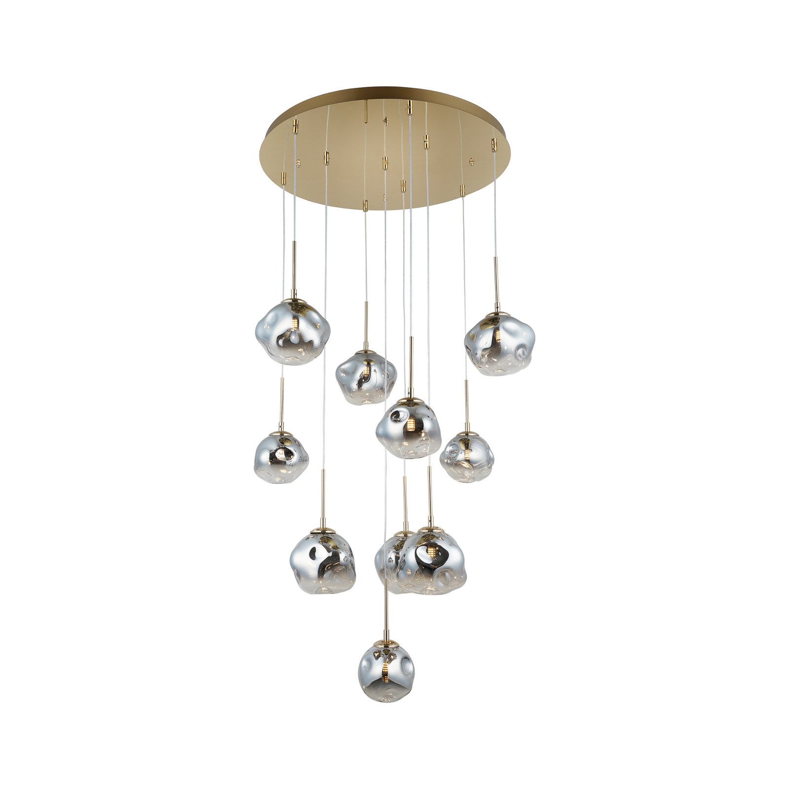 Candeeiro suspenso Herman, 10 lâmpadas, cor de ouro, Ø 66 cm, vidro