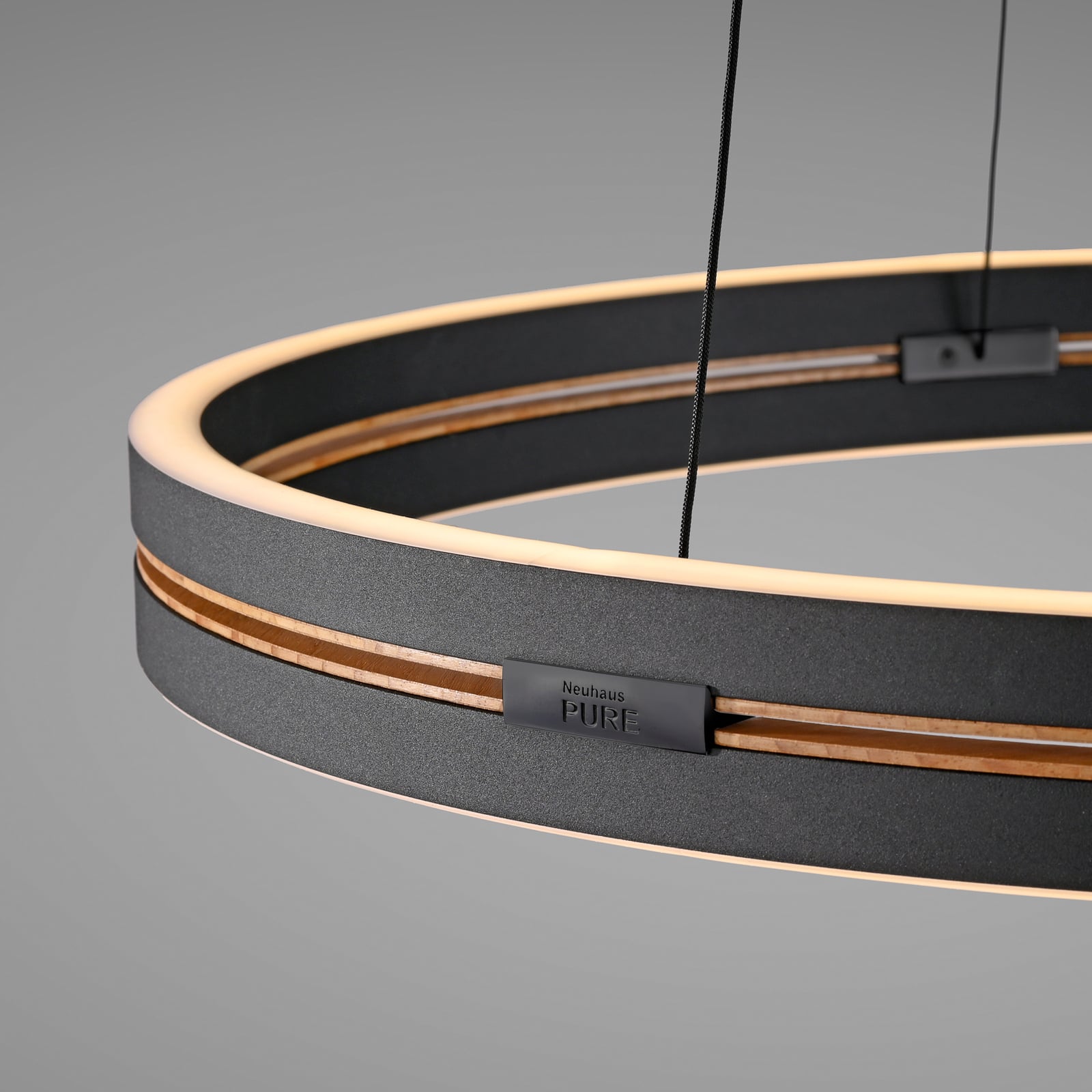 E-Loop LED-Hängelampe oak/black pearl, Ø70cm Alu, CCT - PURE E-Loop LED-Hängelampe oak/black pearl, Ø70cm Alu, CCT - PURE