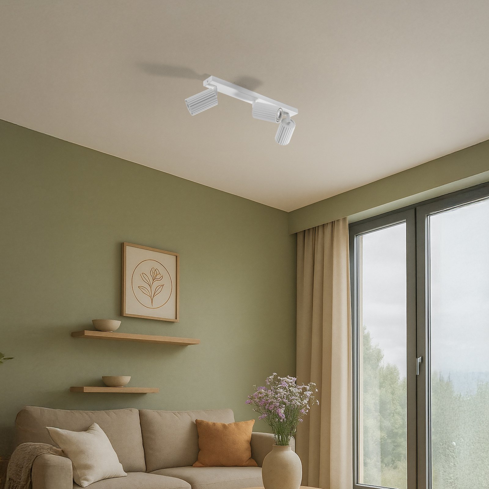 Uhlíkový stropný reflektor, biely, dĺžka 45 cm, hliník, 3 svetlá.