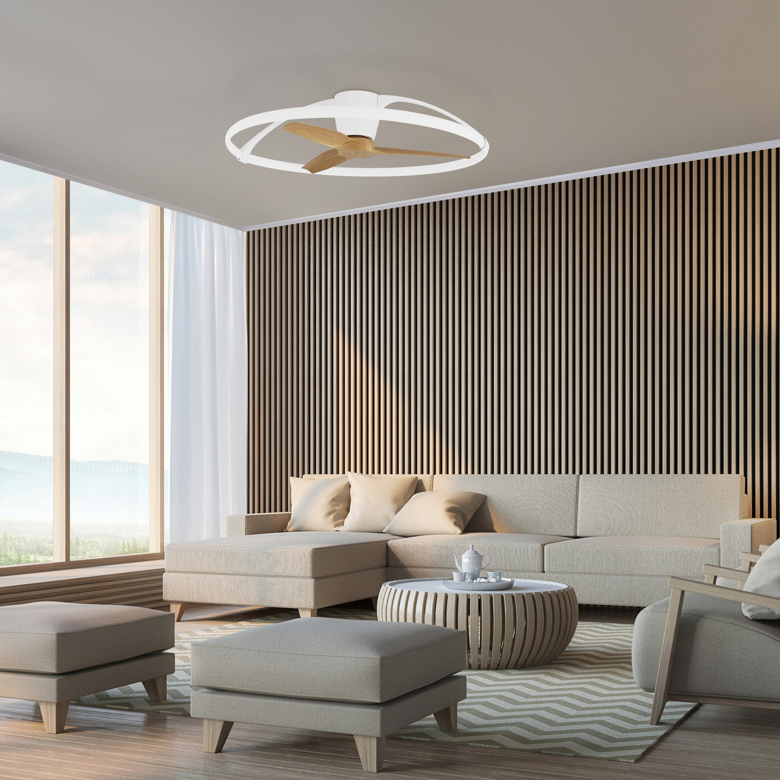 Smart LED-Deckenventilator Nepal, weiß/buche, DC, leise