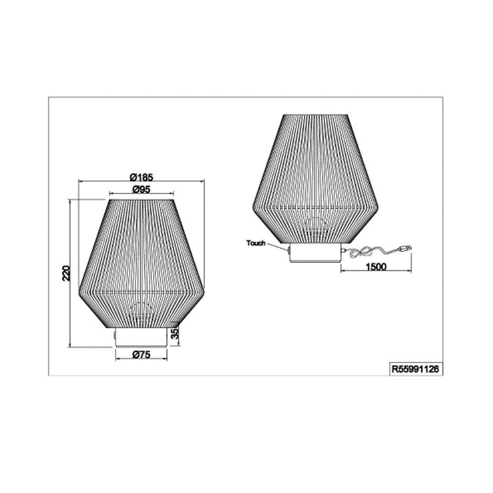 LED rechargeable table lamp Lira, brown, paper yarn, height 22 cm