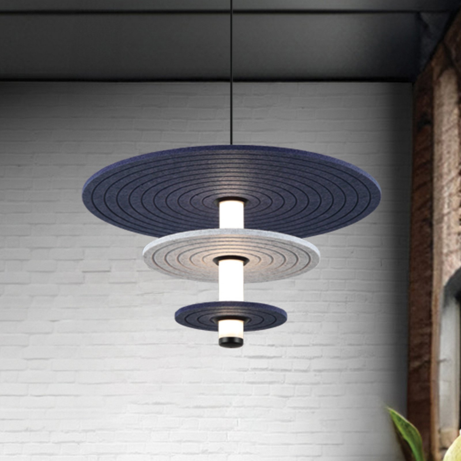 Závěsné světlo LED Azul, výška 31 cm, modrá/šedá/černá, plsť