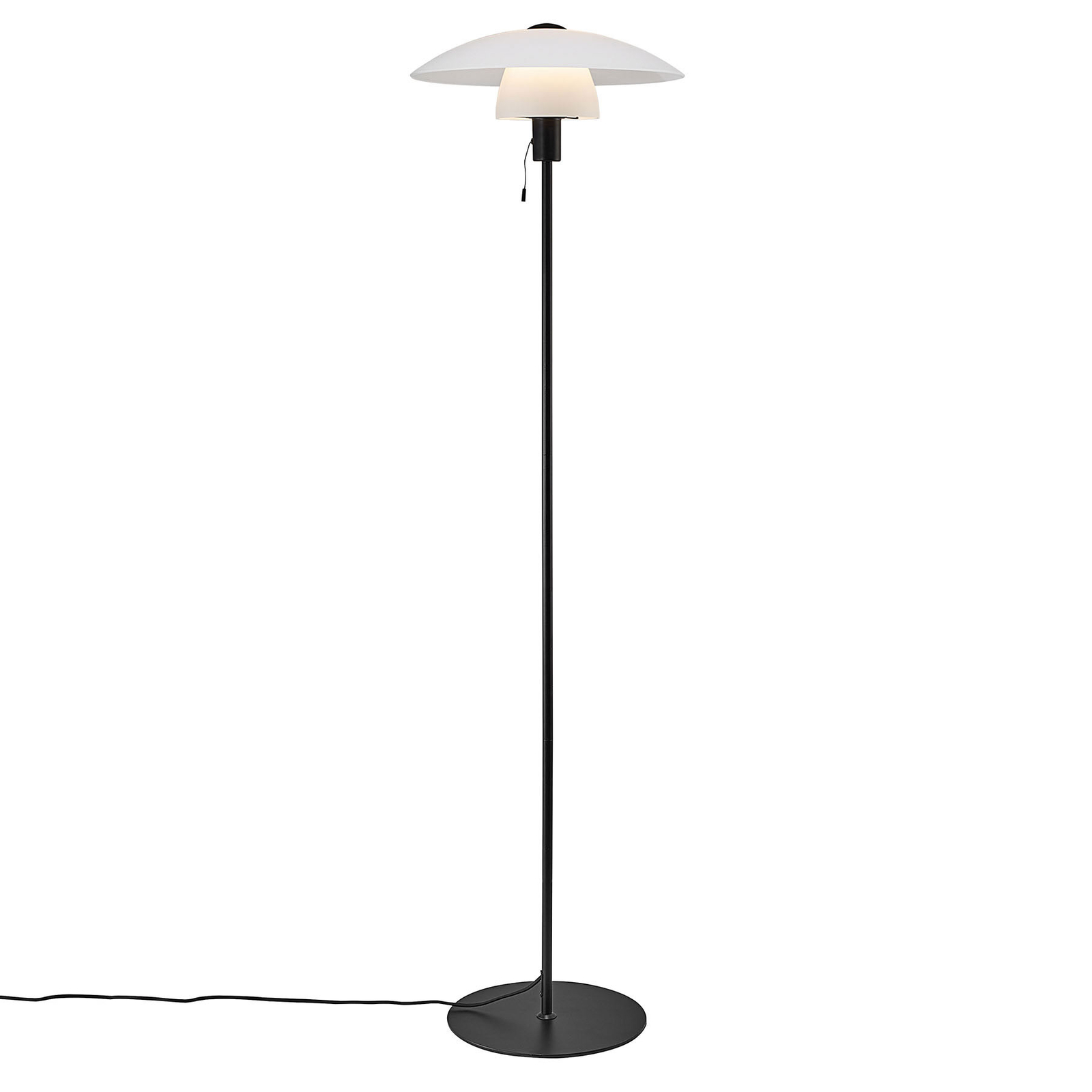 Nordlux Verona floor lamp, black frame, opal lampshade, for Living / Dining Room, metal, glass, E27, 25 W, energy efficiency: A++, H: 150 cm