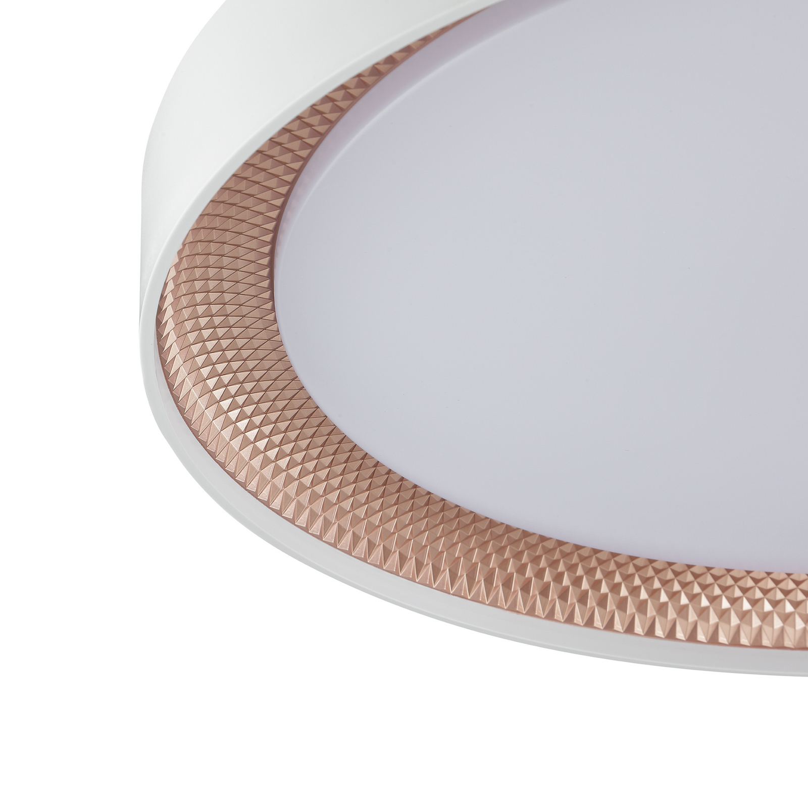 Plafón LED Waldo, blanco/oro rosa, Ø 48,5 cm, CCT, atenuable. Plafón LED Waldo, blanco/oro rosa, Ø 48,5 cm, CCT, atenuable.