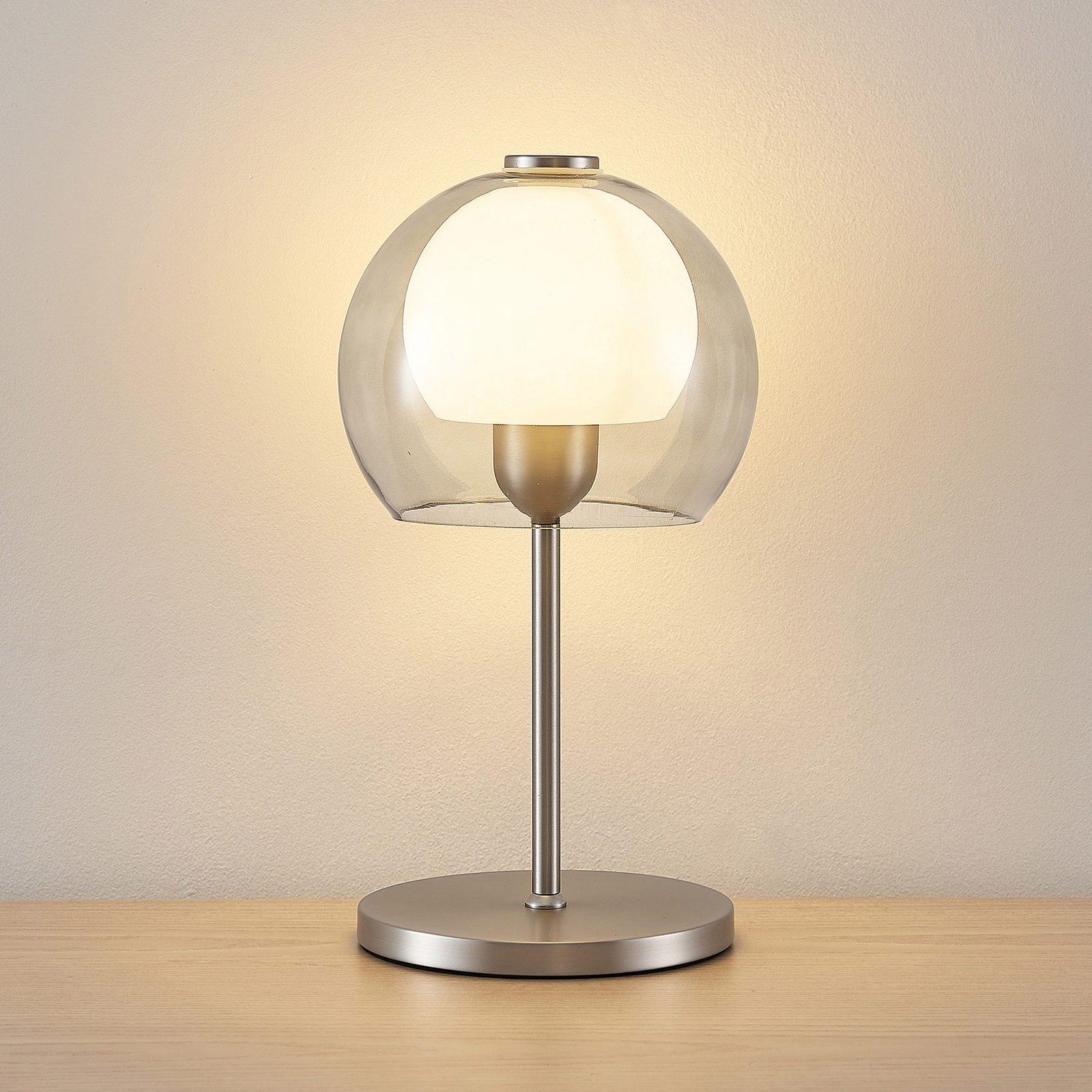 Lucande Kaiya table lamp, glass lampshade