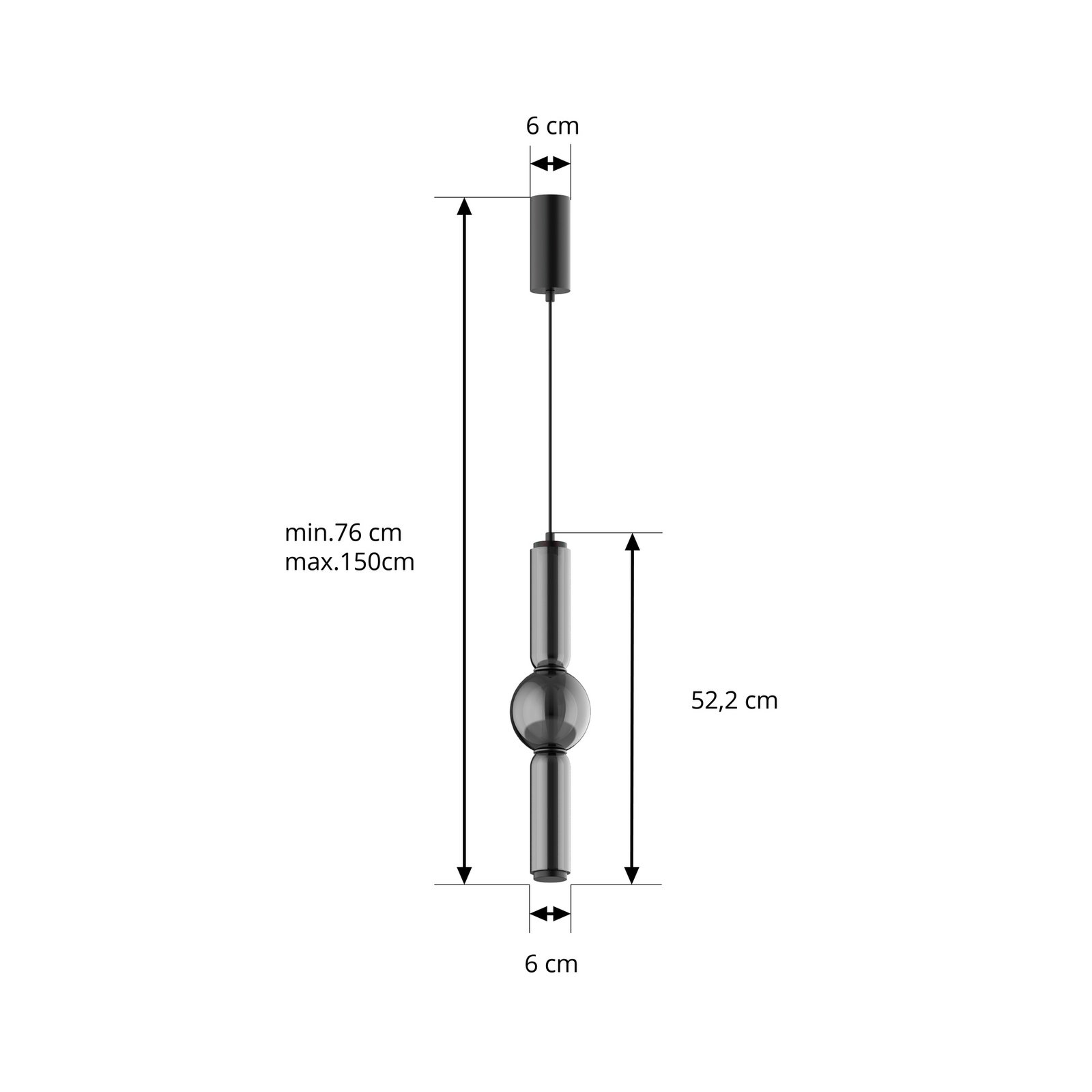 Lucande LED hanglamp Savete, rookgrijs, glas, Ø 12 cm