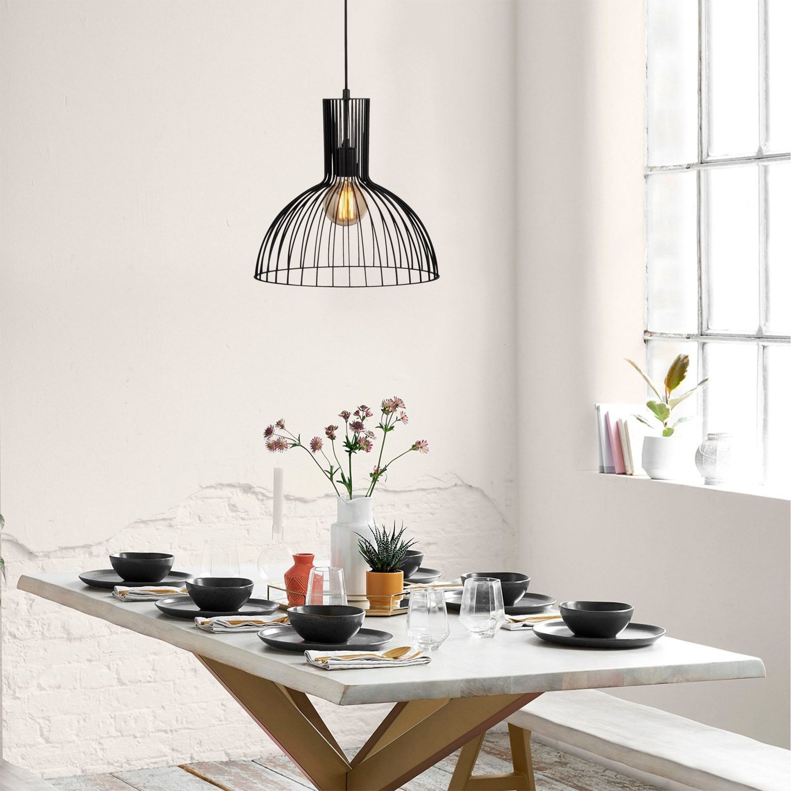 Fellini MR-672 pendant light, black, metal, Ø 38 cm