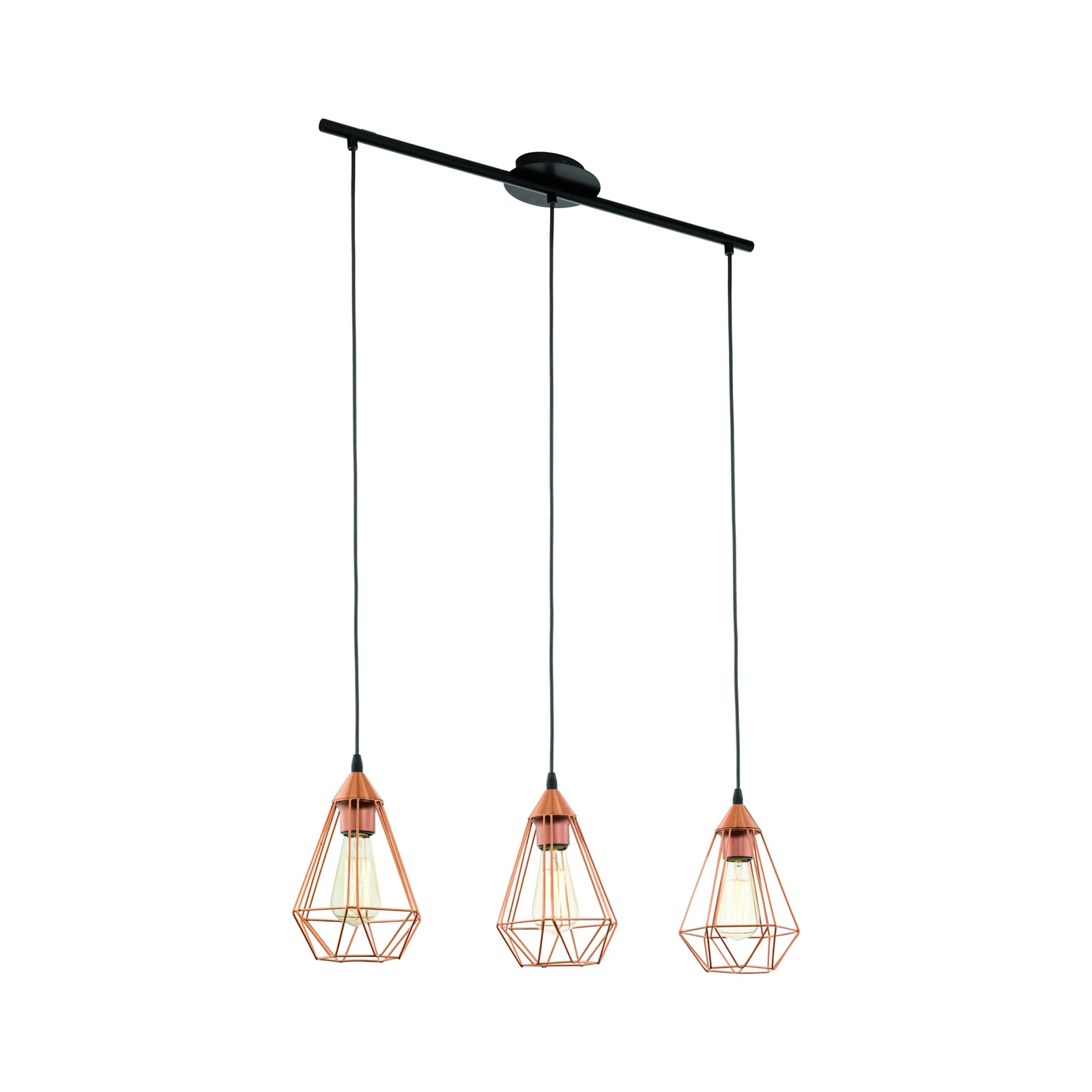 Lámpara colgante vintage Tarbes 3 brazos, cobre