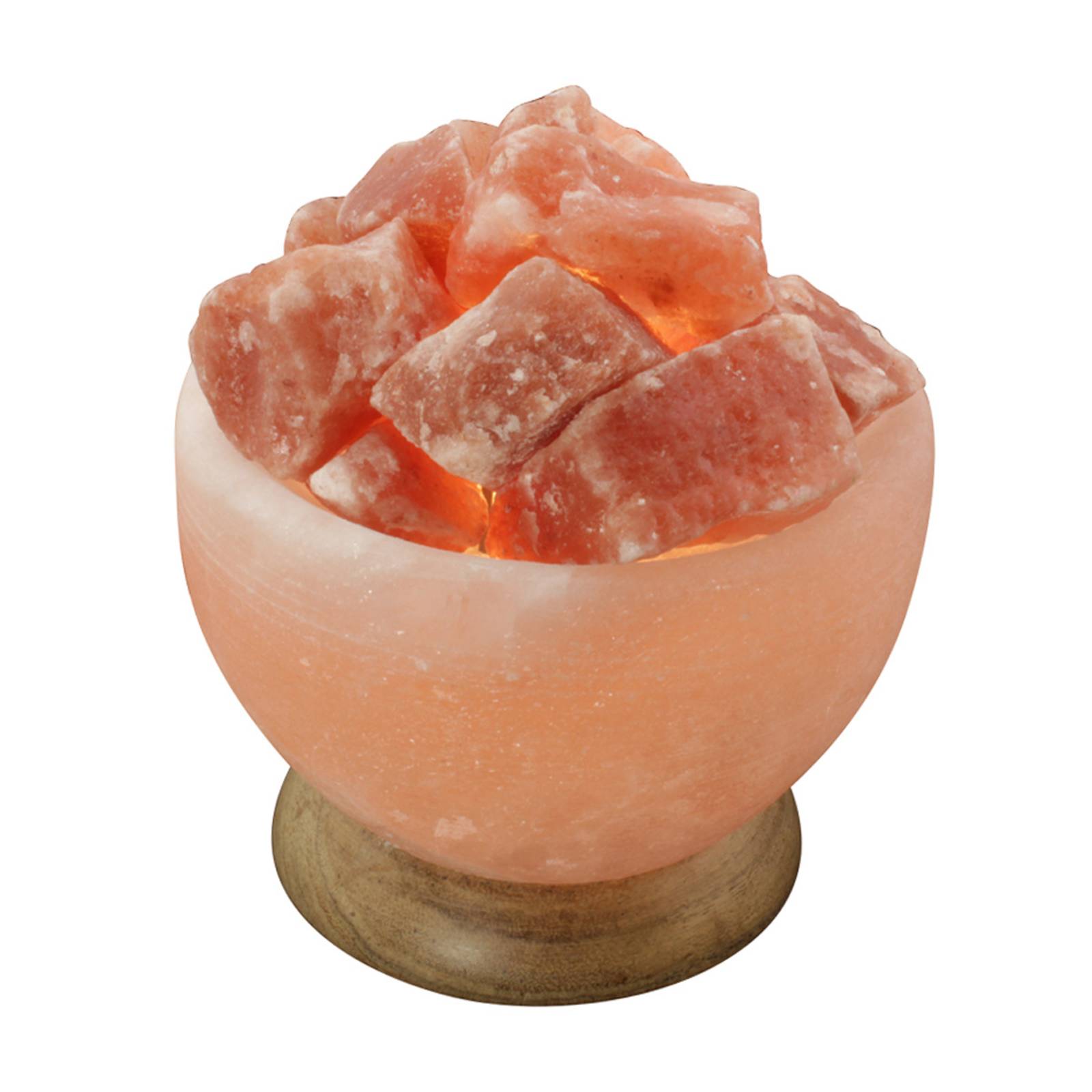 Wagner Life Salt lamp bowl with salt chunks, 2 KG, for Living / Dining Room, salt crystals, wood, E14, 15 W