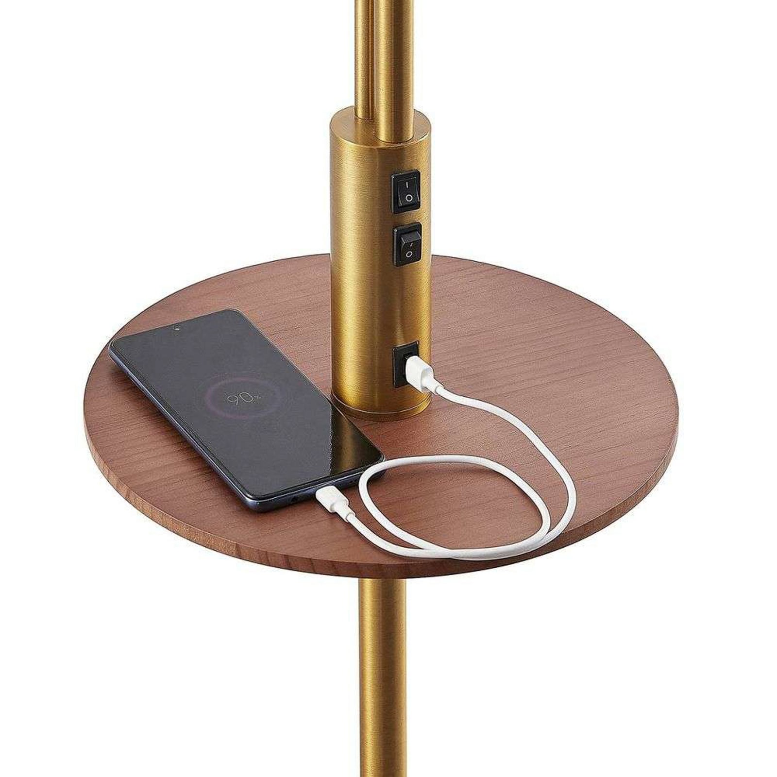 Lindby Lampadaire Aovan, couleur bronze, tablette, port USB