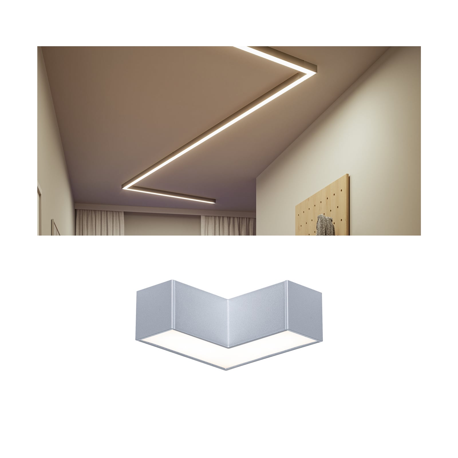 Paulmann LED-ljuslist Linion, krom, 90° hörn, 3 000 K
