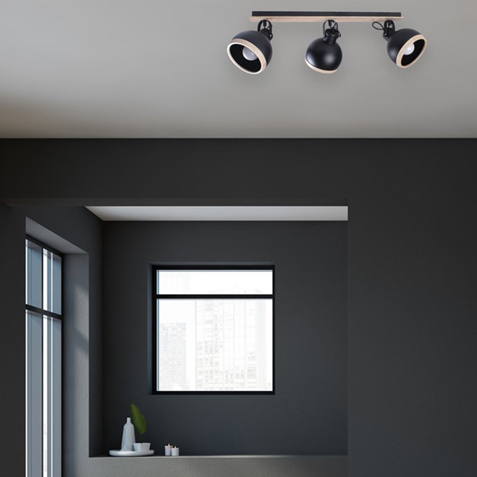 Овален таванен прожектор, издължен, 3 светлини, черен
